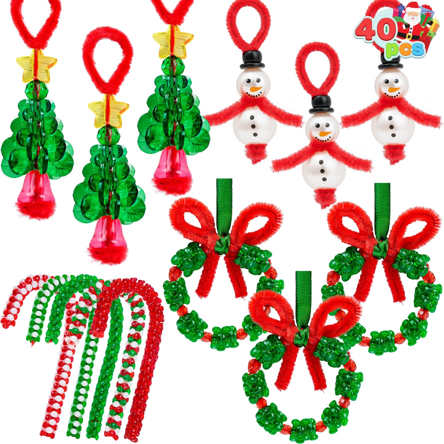 JOYIN Christmas Beaded Ornament Craft, Make Up to 40 Hanging Ornaments of Snowman, Christmas Tree, Candy Canes, and Wreaths for DIY Craft, Xmas Gift Holiday Party, Indoor Decoration(Age 14+)