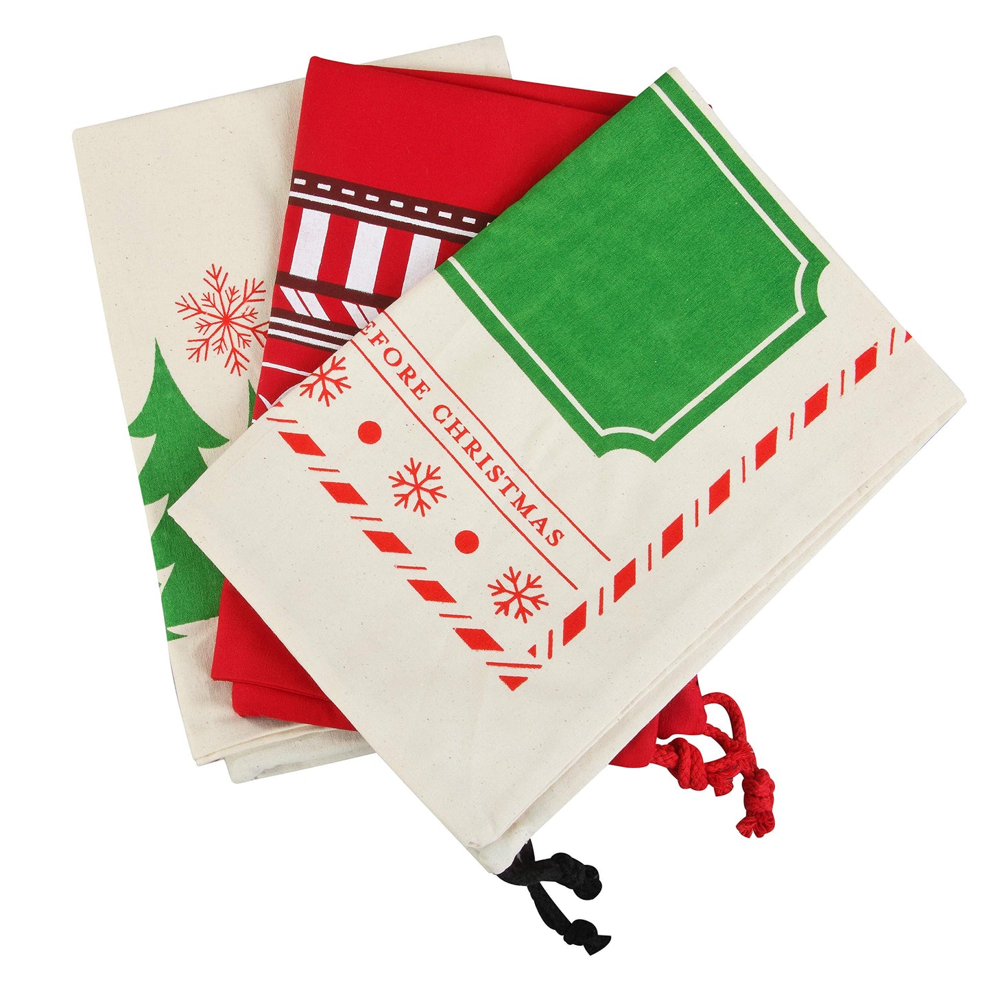 JOYIN 3 PCS Christmas Drawstring Santa Burlap Sack 26" x 19", Large Canvas Gift Bag Reusable Personalized Cloth Pouch for Xmas Presents Package, Party Supplies, Hoilday Decoration