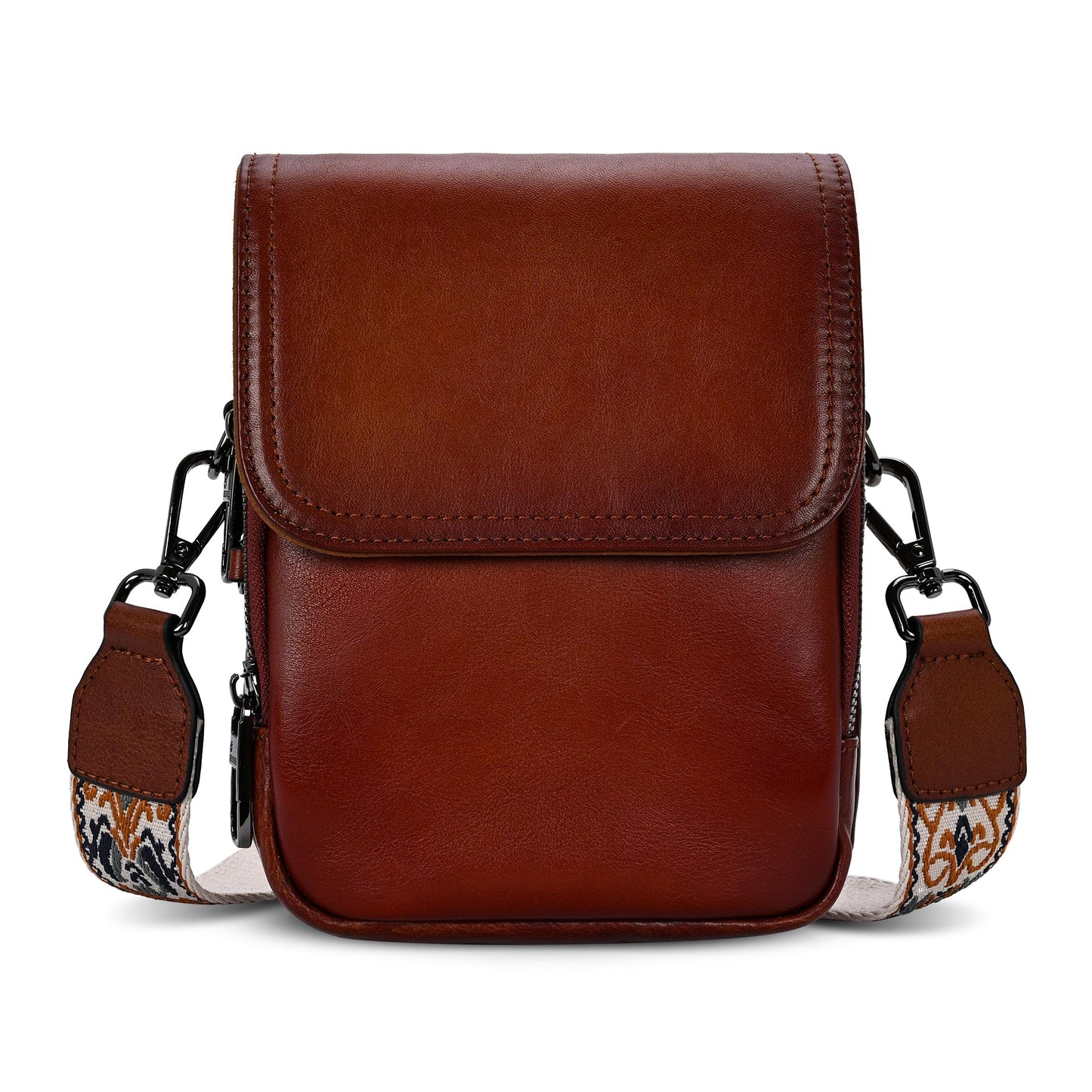 HESHE Leather Small Crossbody Bags for Women RFID Blocking Cell Phone Purse Anti-Theft Travel Bag with wide Straps (Retro Brown)