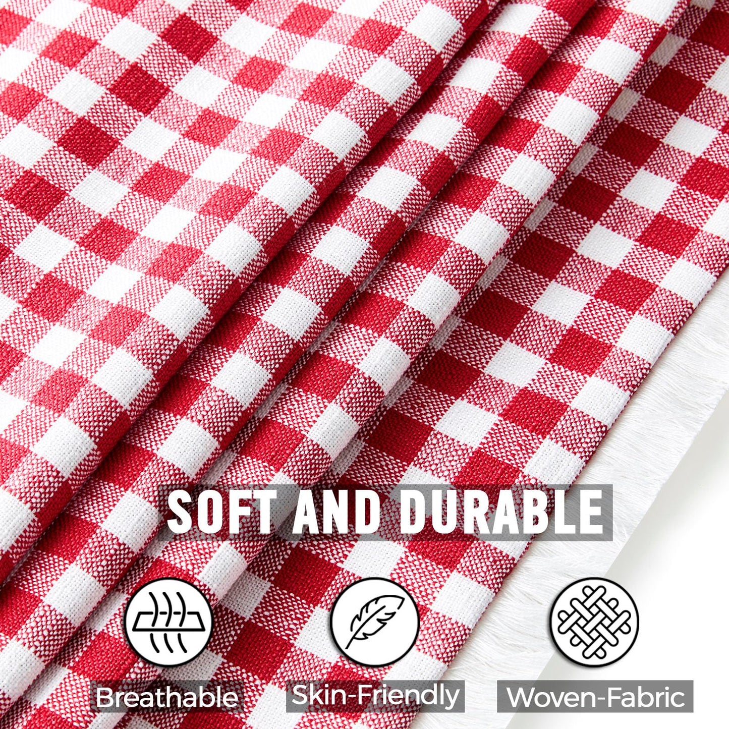 12x20 Red and White Christmas Plaid Gingham Lumbar Pillow Covers Set of 2