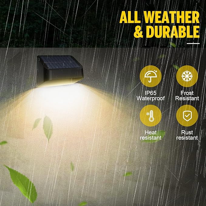 Brighter Solar Fence Lights 4 Pack, RGB 8 Colors, Dusk to Dawn Deck Light, Fence Solar Lights Outdoor IP65 Waterproof, Solar Outdoor Lights for Backyard/Railing/Wall/Step/Patio(Black)