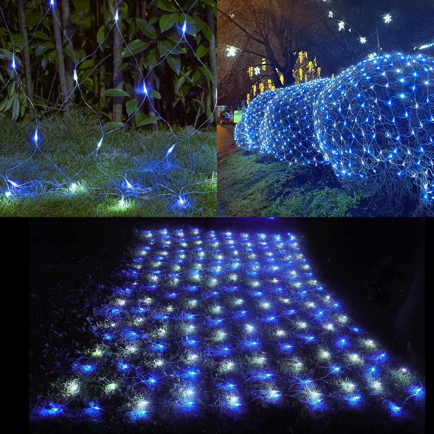 HEYFUNi 192 LED Net Lights Outdoor Mesh Lights,8 Modes Net Light for Bushes Plug in, Waterproof Christmas Net String Light for Bushes Ceiling Wedding Indoor Outdoor(9.8ft x 6.6ft,Blue White)