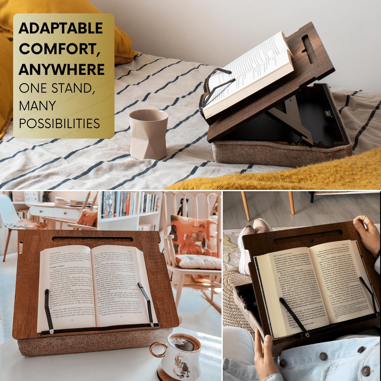 Book Stand for Reading in Bed with Storage – Book Holders for Reading Hands Free, Bed Book Holder and Book Display Stand, Perfect Book Stands for Reading, Study, Bed or Desk Use