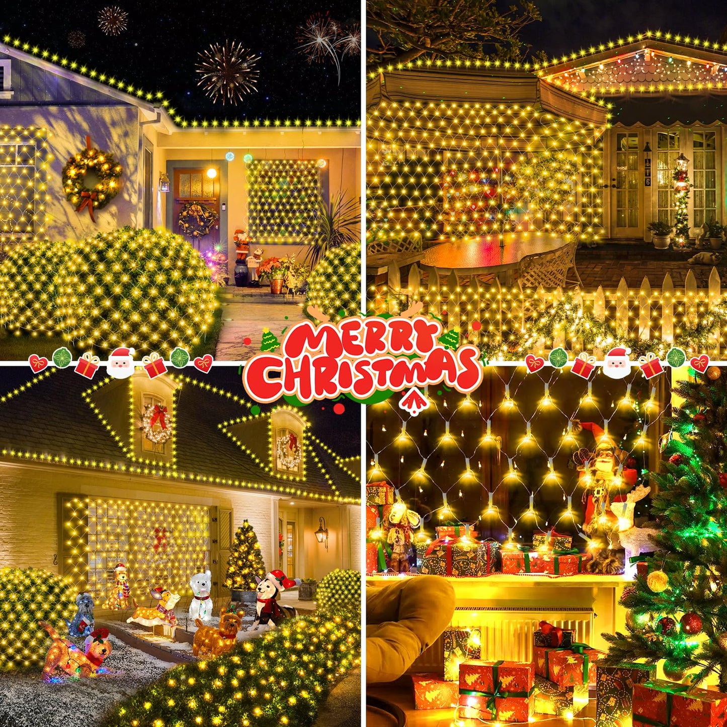Hezbjiti Christmas Net Lights Outdoor 200 LED 6.9FT x 5.4FT Clear Wire with 8 Modes, Connectable Plug in Waterproof, Timer Memory Function for Xmas Tree Bushes Porch Lawn Windows Decor(Warm White)