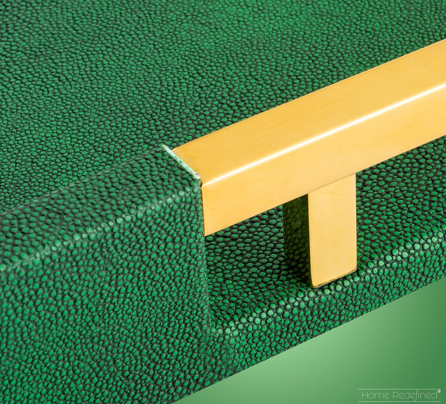 Modern Elegant 17.5"x12" Rectangle Emerald Green Shagreen Faux Leather Decorative Tray Ottoman Coffee Table Perfume Living Room Kitchen Serving Tray with Gold Polished Metal Handles for All Occasion's