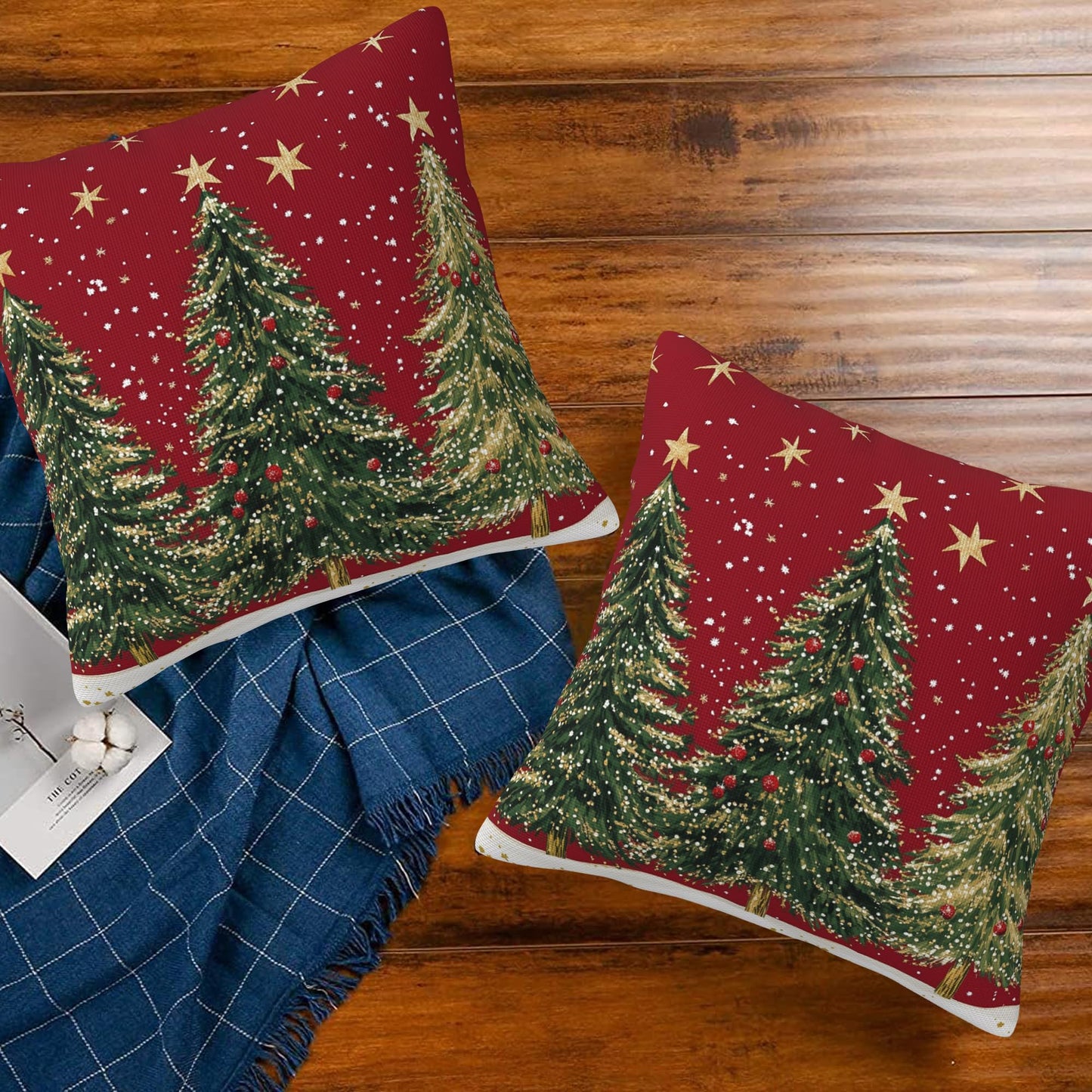 Naqiuli Throw Pillow Covers Christmas Tree Pillow Covers 18x18 Inch Set of 2 Christmas Throw Pillows Decorative Pillow Cases Cushion Covers for Bedroom Livingroom Sofa Farm House