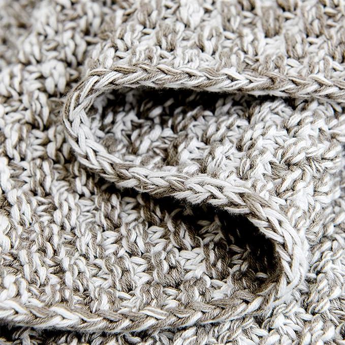 Longhui bedding Knitted Throw Blanket for Couch, Soft, Cozy Machine Washable 100% Cotton Sofa Blanket, Heavy 3.8lb Weight, Laundry Bag Included, Grey and White