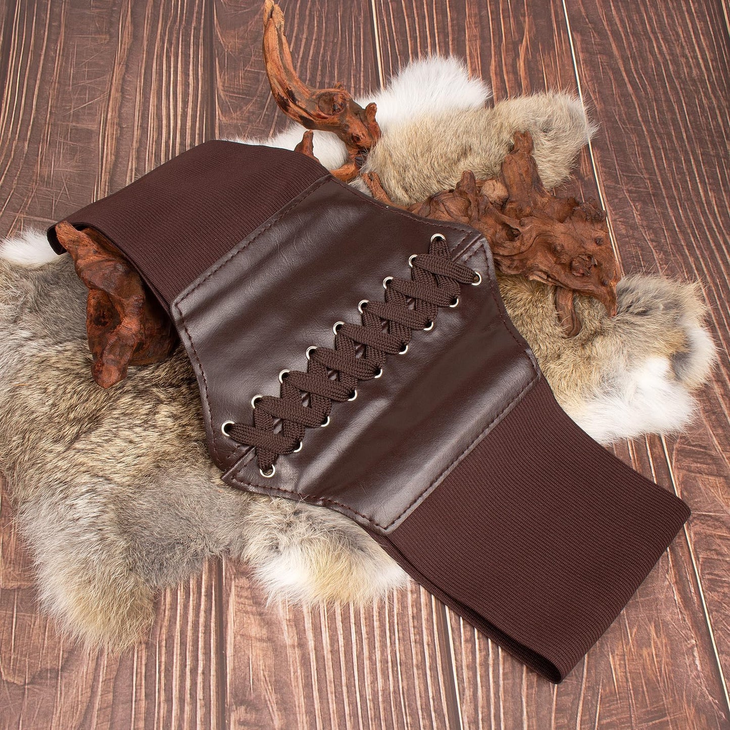 KOTORA Renaissance Costume Sets Corset Waistband Belt Pouch Purse Skirt Hike Steampunk Medieval Halloween Ren Faire Accessories (Brown, S/Waist 25.6"-34")