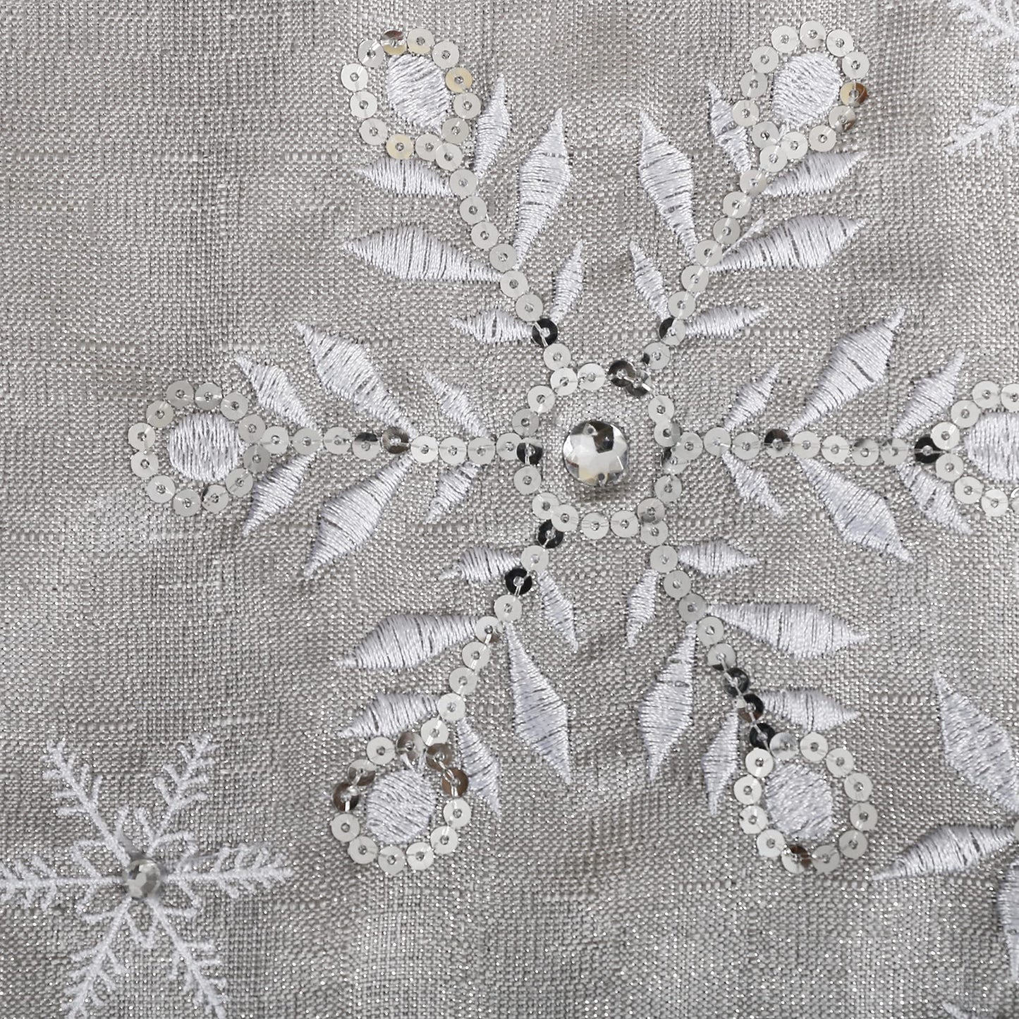 OWENIE Christmas Table Runner, Snowflake Silver Grey Table Runners, Xmas Holiday Tabletop Decor, Embroidery Table Centerpieces with Sequins and Diamonds, Glittering Winter Home Decorations, 14X70 Inch
