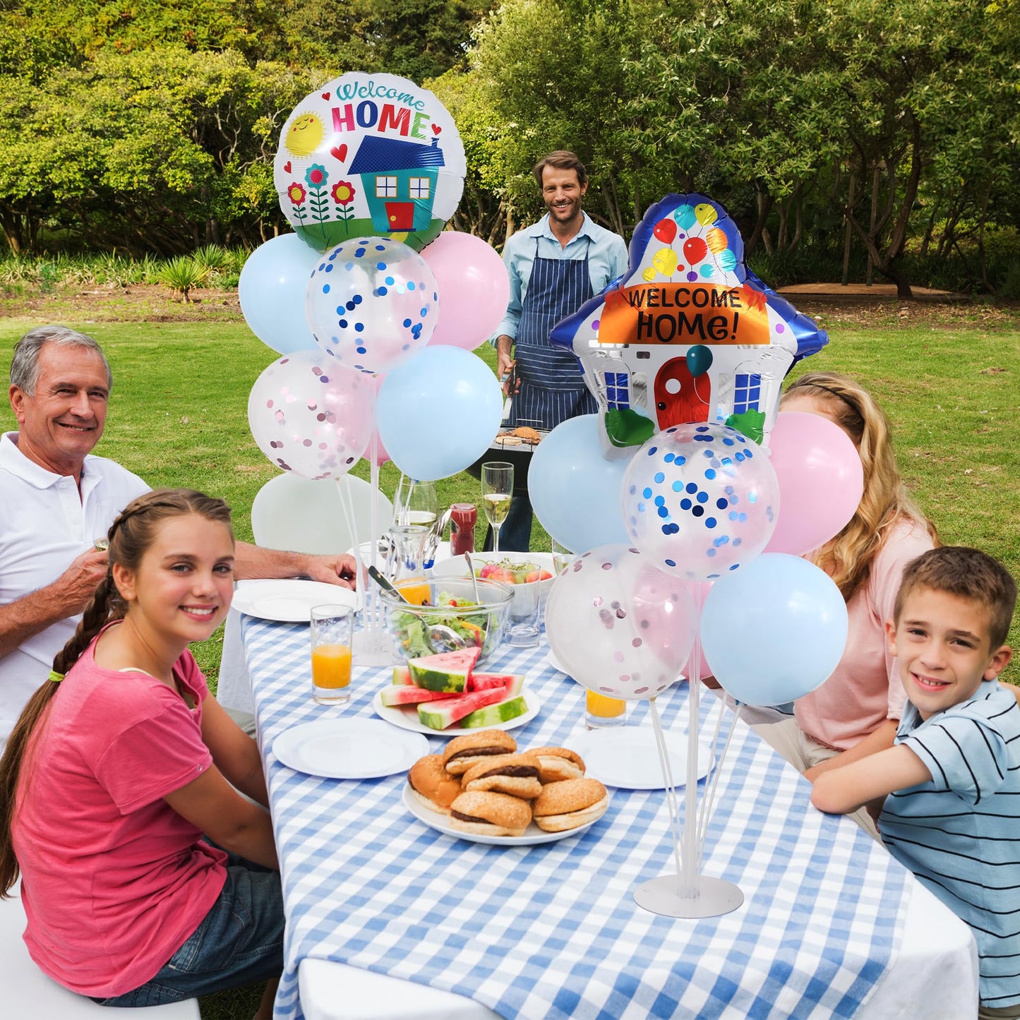 Welcome Home Balloons Table Centerpiece Stand Kit 2 Sets for Table with Blue Pink Sequin Balloons for Welcome Home Baby Shower Birthday Party Decorations