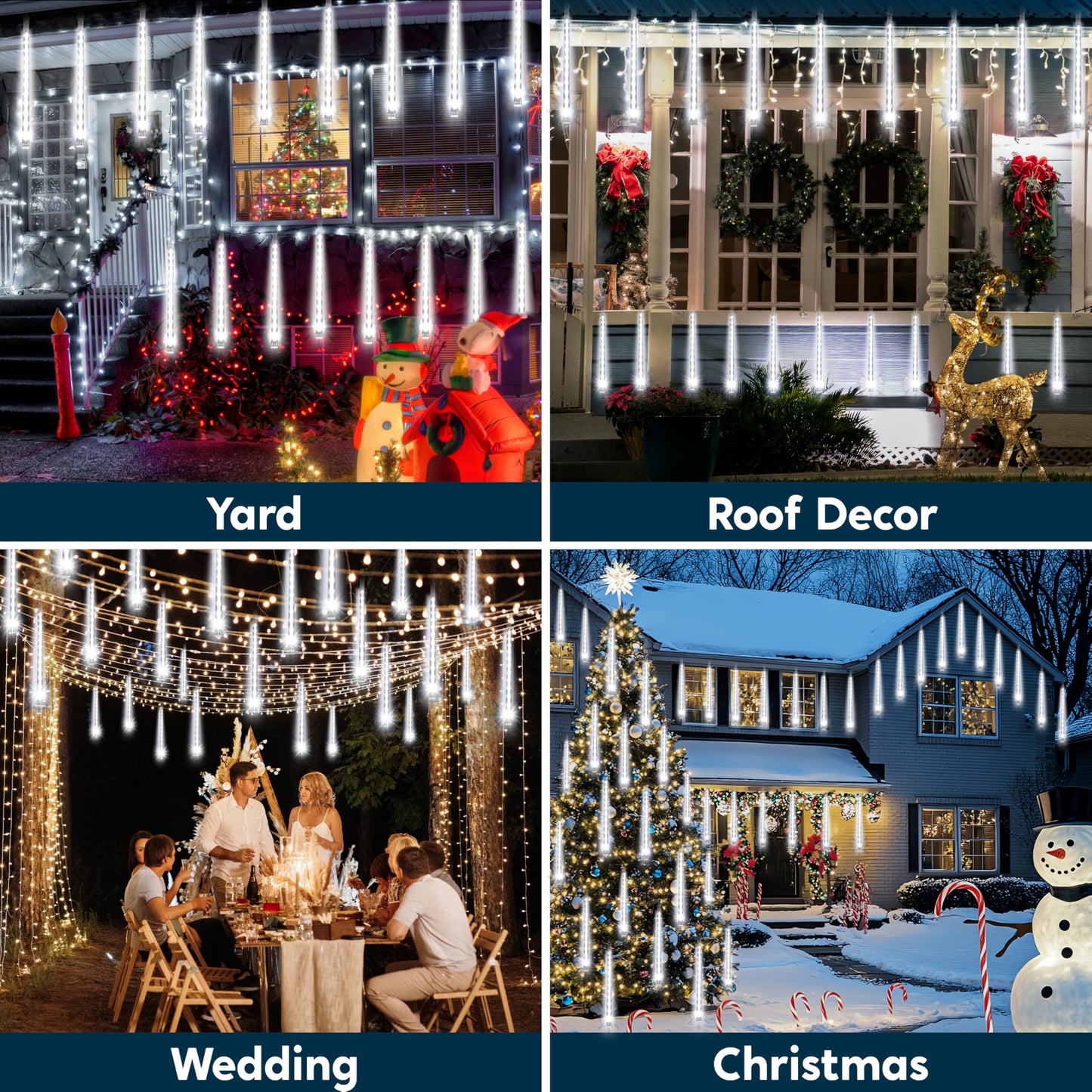 JOYIN Christmas Lights Outdoor,8 Tubes Meteor Shower Lights White,192 LEDs, Snowfall Icicle Cascading Rain Light for Christmas Tree Decorations, Wedding Party Holiday Decor