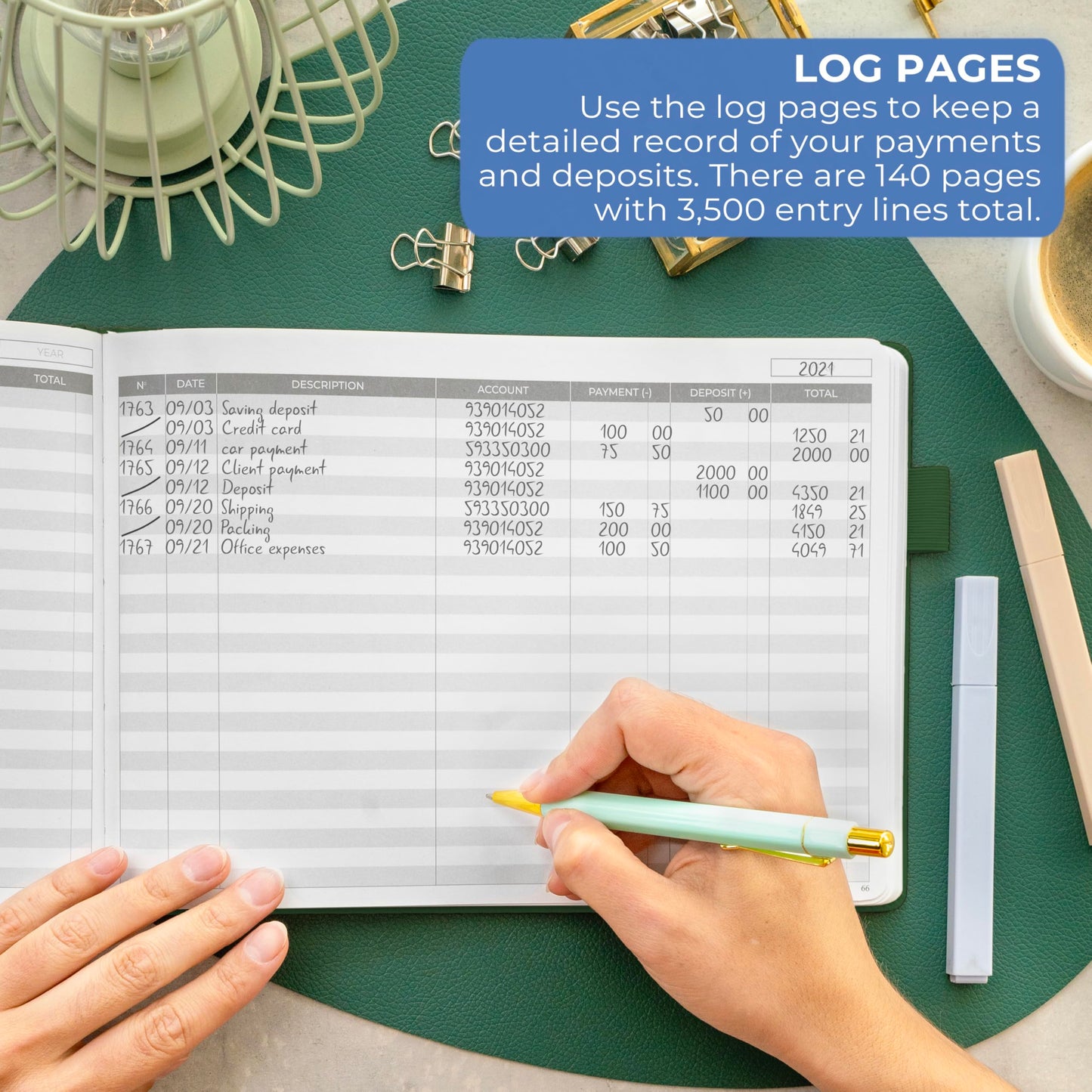 Clever Fox Accounting Ledger Book Horizontal – Columnar Journal & Money Expense Log for Small Business & Personal Bookkeeping,10x7″ (Dark Green)