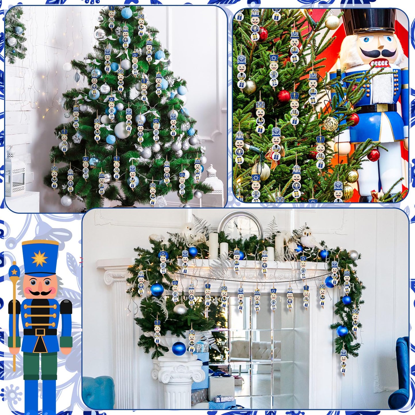 Cinnvoice 240 Pcs Summer Christmas in July Wood Beads with Twine Snowman Gingerbread Man Nutcracker Wooden Bead Garland DIY Crafts Round Beads for Xmas Party Decor(Chinoiserie Nutcracker)