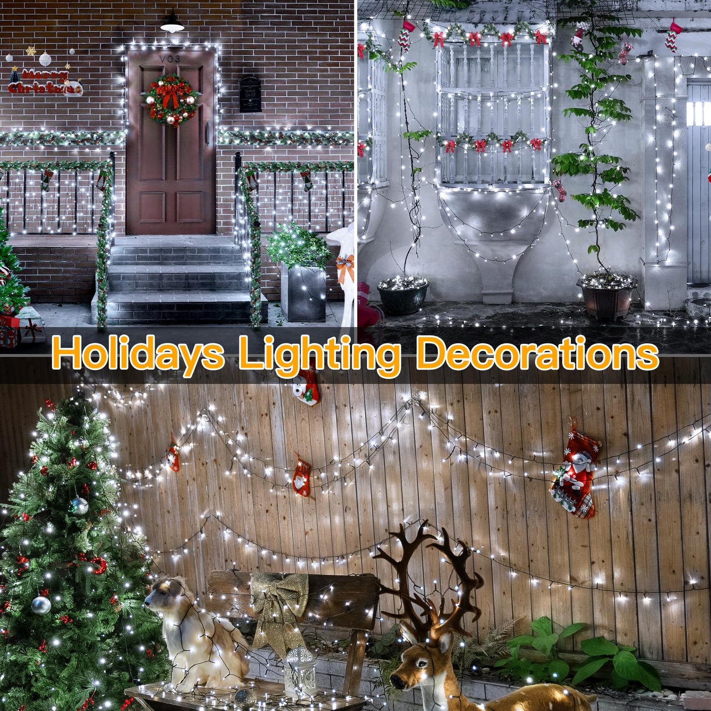 Ollny 500LED 164FT Long Christmas Tree Lights with 8 Modes Remote Timer IP44 Waterproof, Outdoor Christmas Lights for Tree House Yard Outside Xmas Decorations White