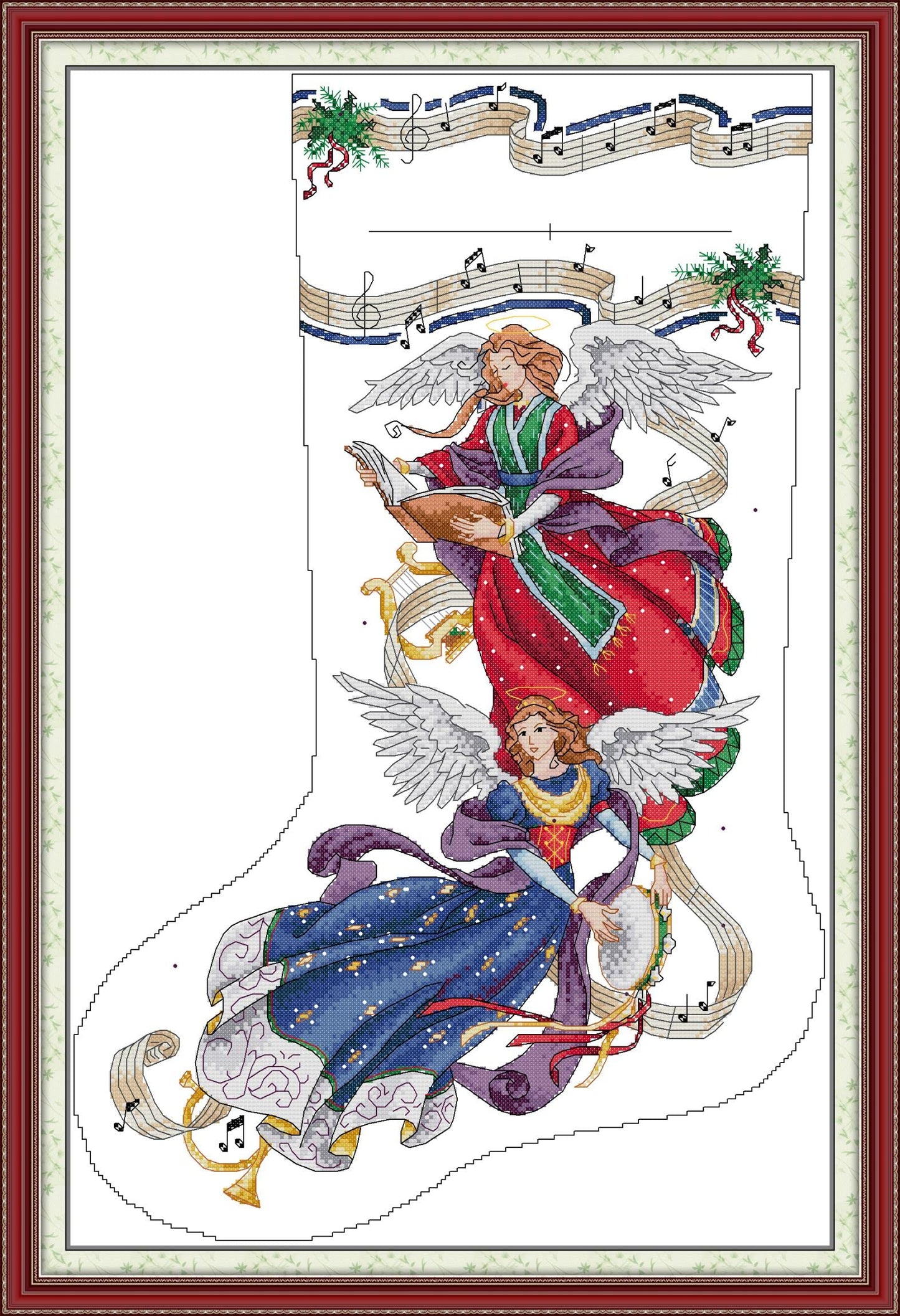 Howie's Needlepoint Cross Stitch Kits, 14CT Pre-Printed Pattern Needlepoint Kits, Full Range of Stamped Starter Kits(Angelic Harmony Stocking,16.54 x 24.4 inch)