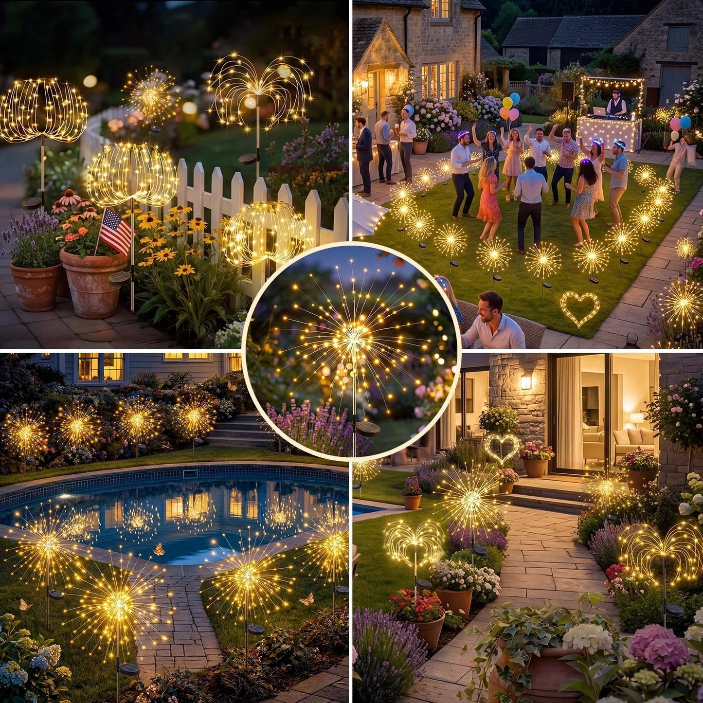 Fairdeer Solar Firework Lights Outdoor 2 Pack, 120LED Starburst Garden Lights Solar Powered with 8 Lighting Modes, Waterproof Decorative Lights for Flower, Walkways, Garden Patio & 4th of July Decor