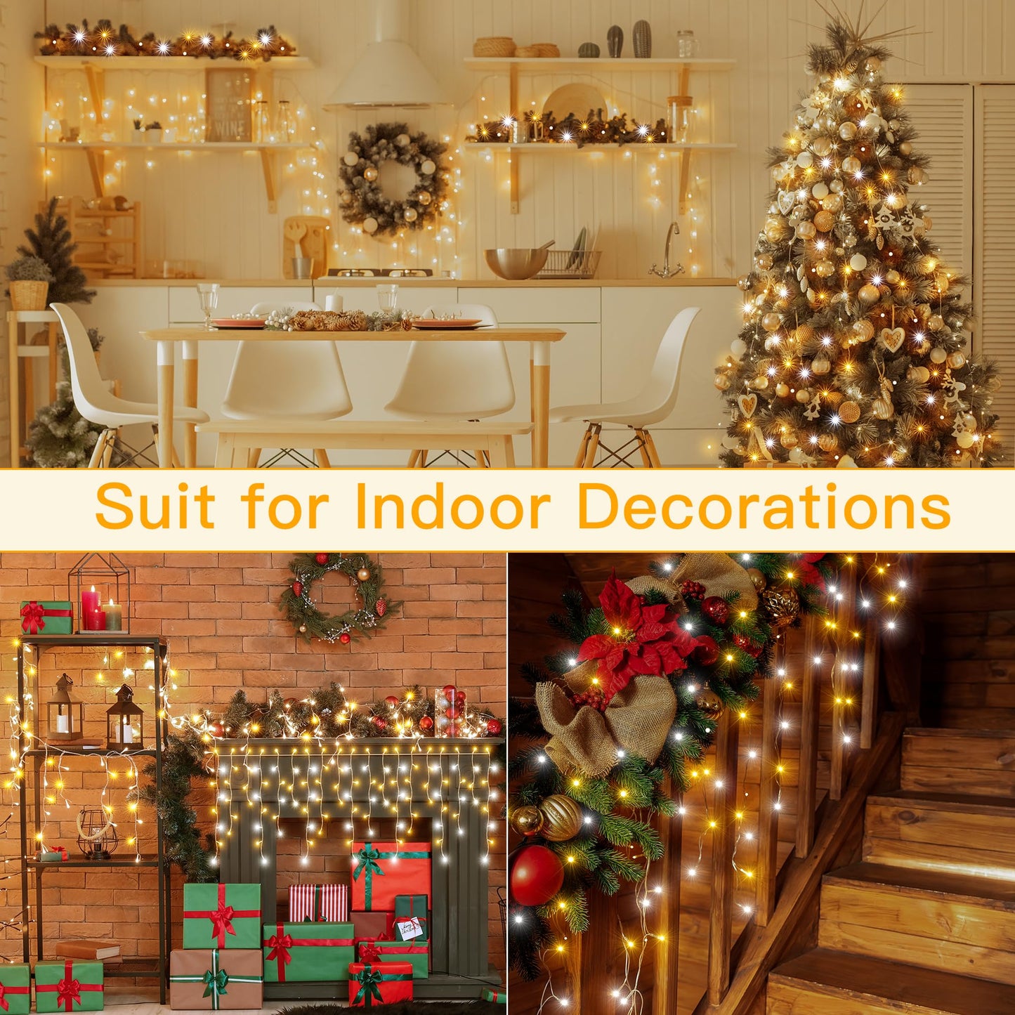 Ollny Icicle Lights for Outside 504LED 41FT, Warm and Cool White Christmas Light with Remote 8Modes Timers Waterproof, Plug in Connectable Hanging Lights for Outdoor Indoor House Roof Holiday