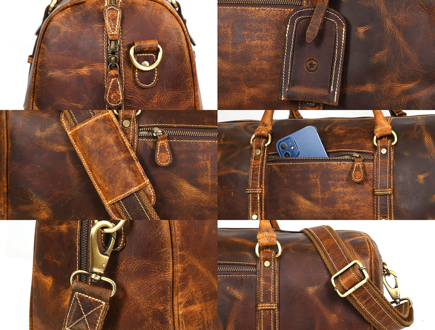Aaron Leather Goods – Full Grain Leather Duffel Bags for Travel, Weekend, Overnight, and Sports Gym | Stylish Bags for Men and Women.