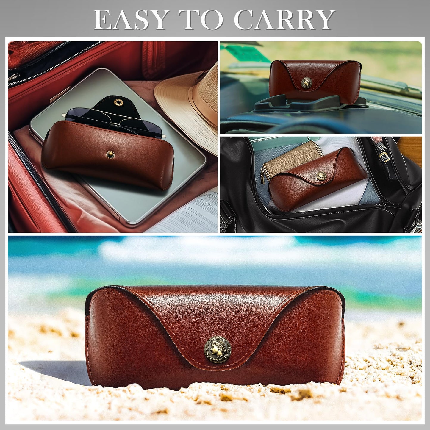 SUNGAIT Vegan Leather Glasses Case Portable Sunglasses Holder Hard Shell Slim Design Travel-Ready SGTCASE-ZS