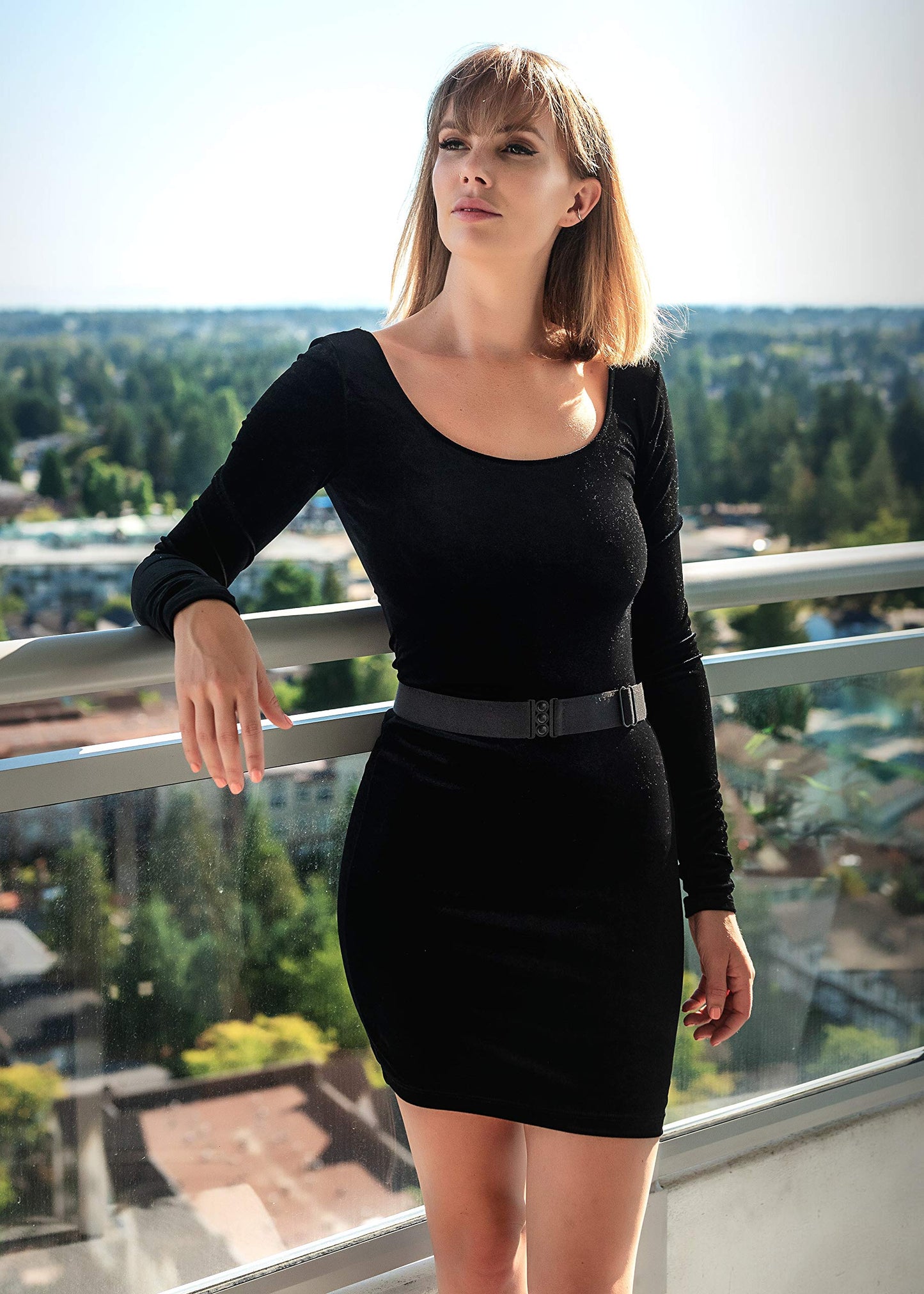 ONE-BELT No Show Invisible Elastic Belts for Women | Non Slip | Fits waist upto 50 Inch (Matte Black - Black, L -XXL)