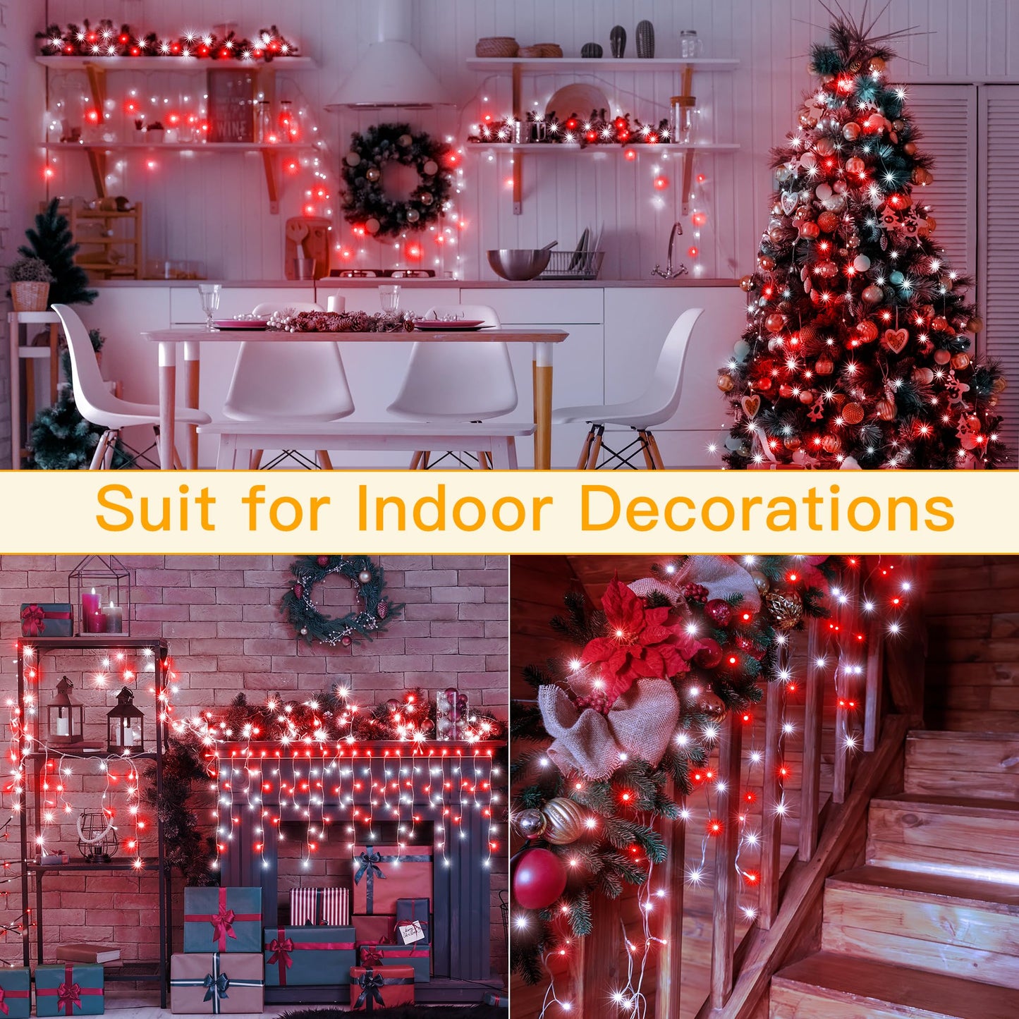 Ollny Icicle Lights for Outside 504LED 41FT, Red and White Christmas Light with Remote 8Modes Timers Waterproof, Plug in Connectable Hanging Lights for Outdoor Indoor House Roof Holiday