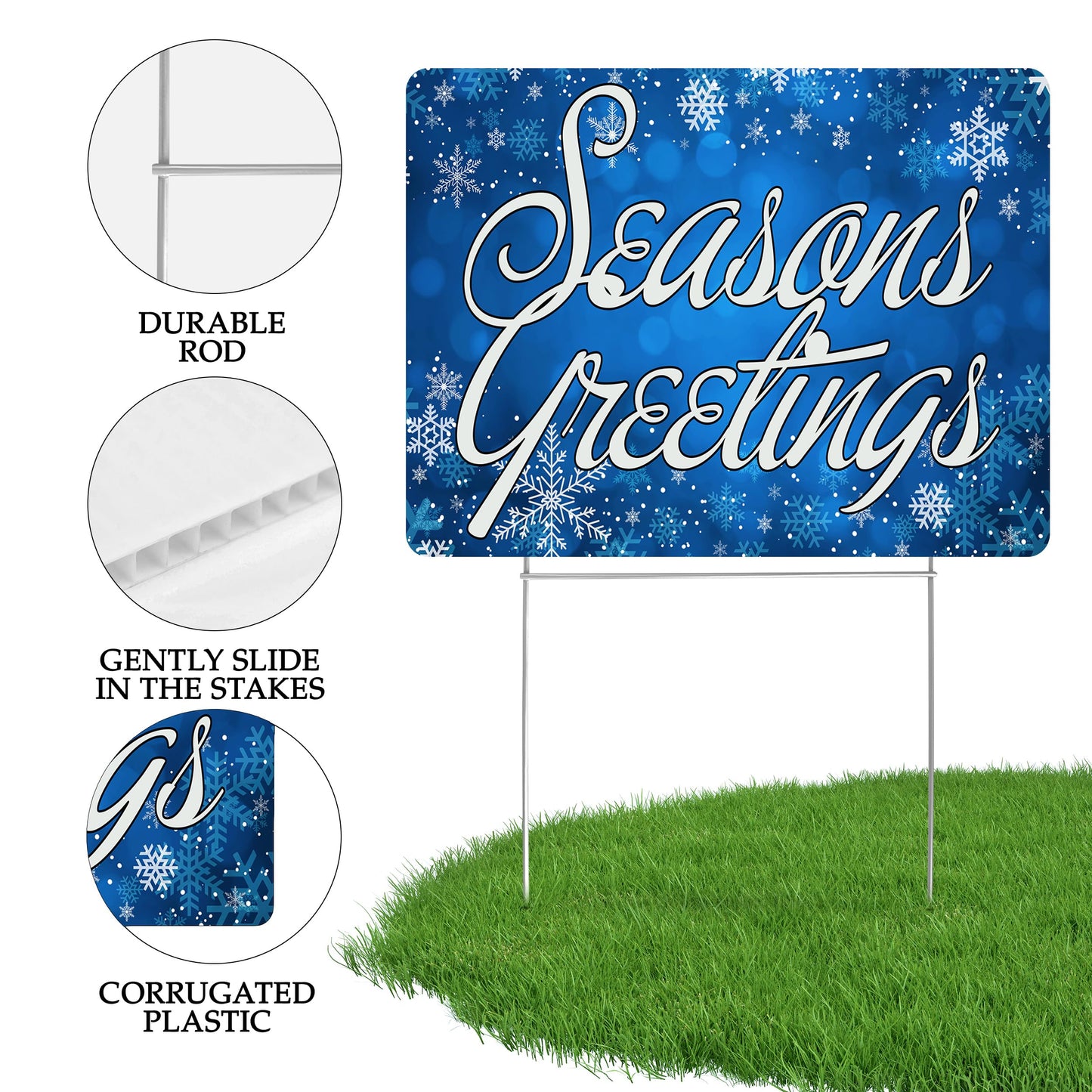 Seasons Greetings Blue Christmas Classic Yard Sign for Home Decor and Lawn Decoration With Stakes, Merry Christmas Sign 17x13 Inch
