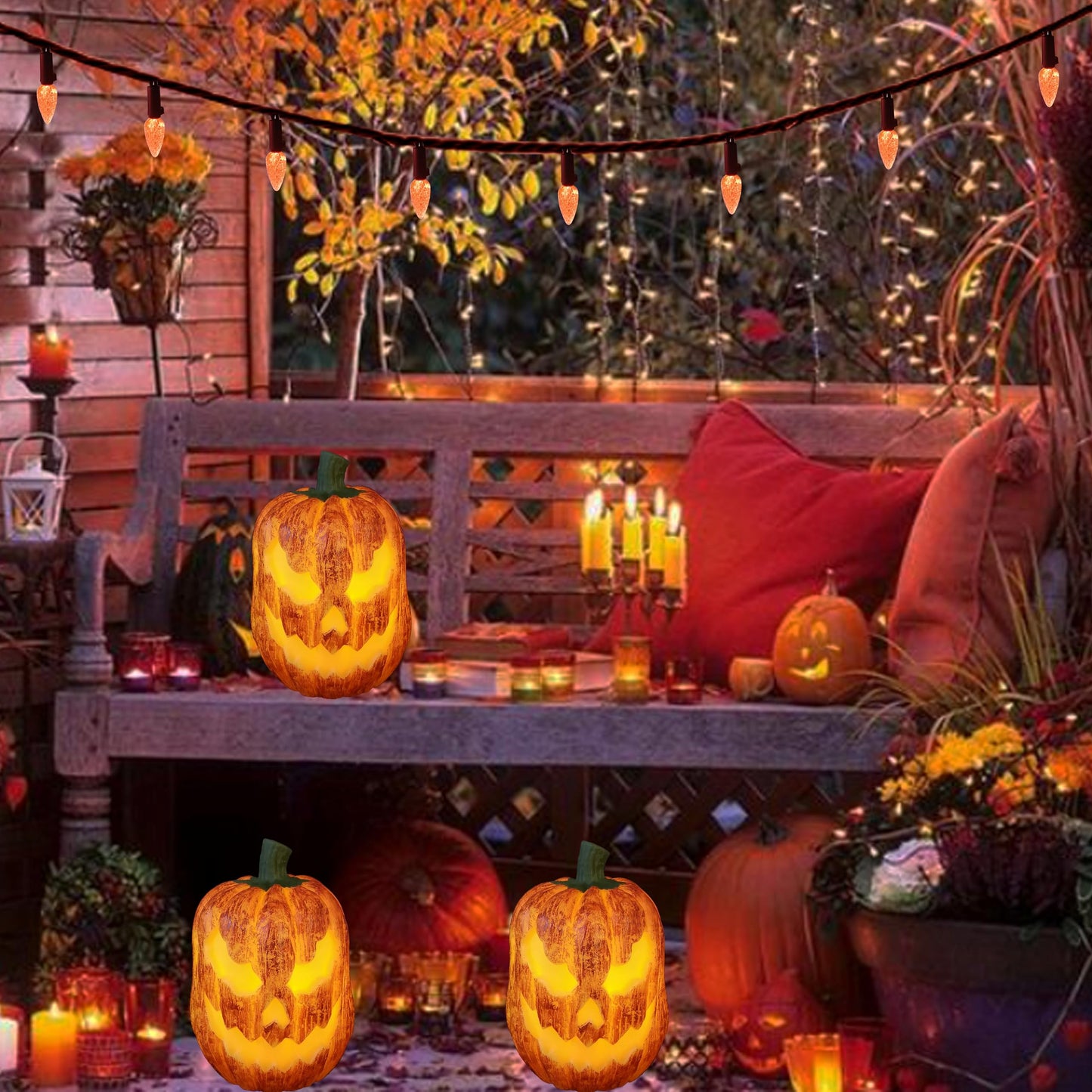 MXTCLM Orange C3 Halloween String Lights 50LED Strawberry 18ft Waterproof Black Wire Lights for Outdoor Indoor Garden Yard Home Halloween Party Decoration(Orange)