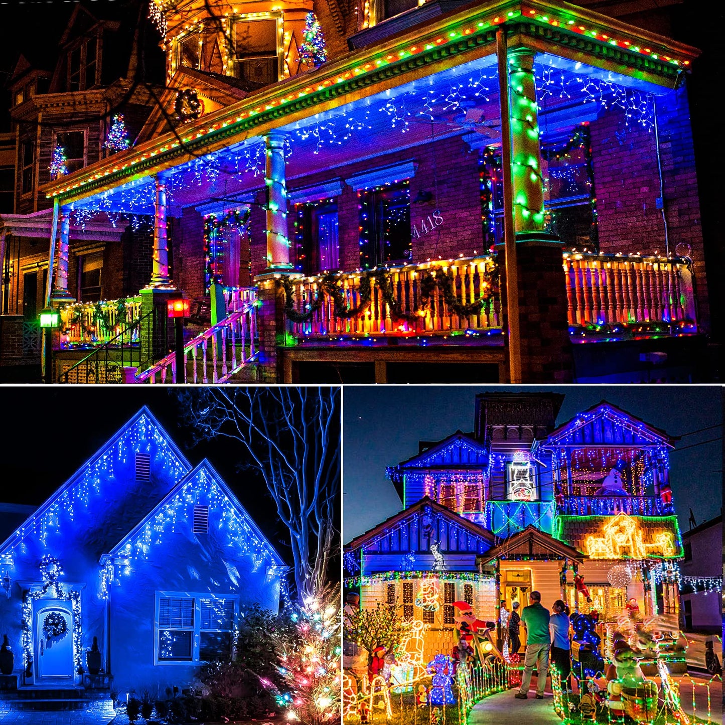 Einiiya Christmas Icicle Lights Outdoor 66 FT 640 LED Icicle Lights Plug in Conenectable Hanging Christmas Light for Outside Holiday Pavilion Balcony House Decorations, Blue