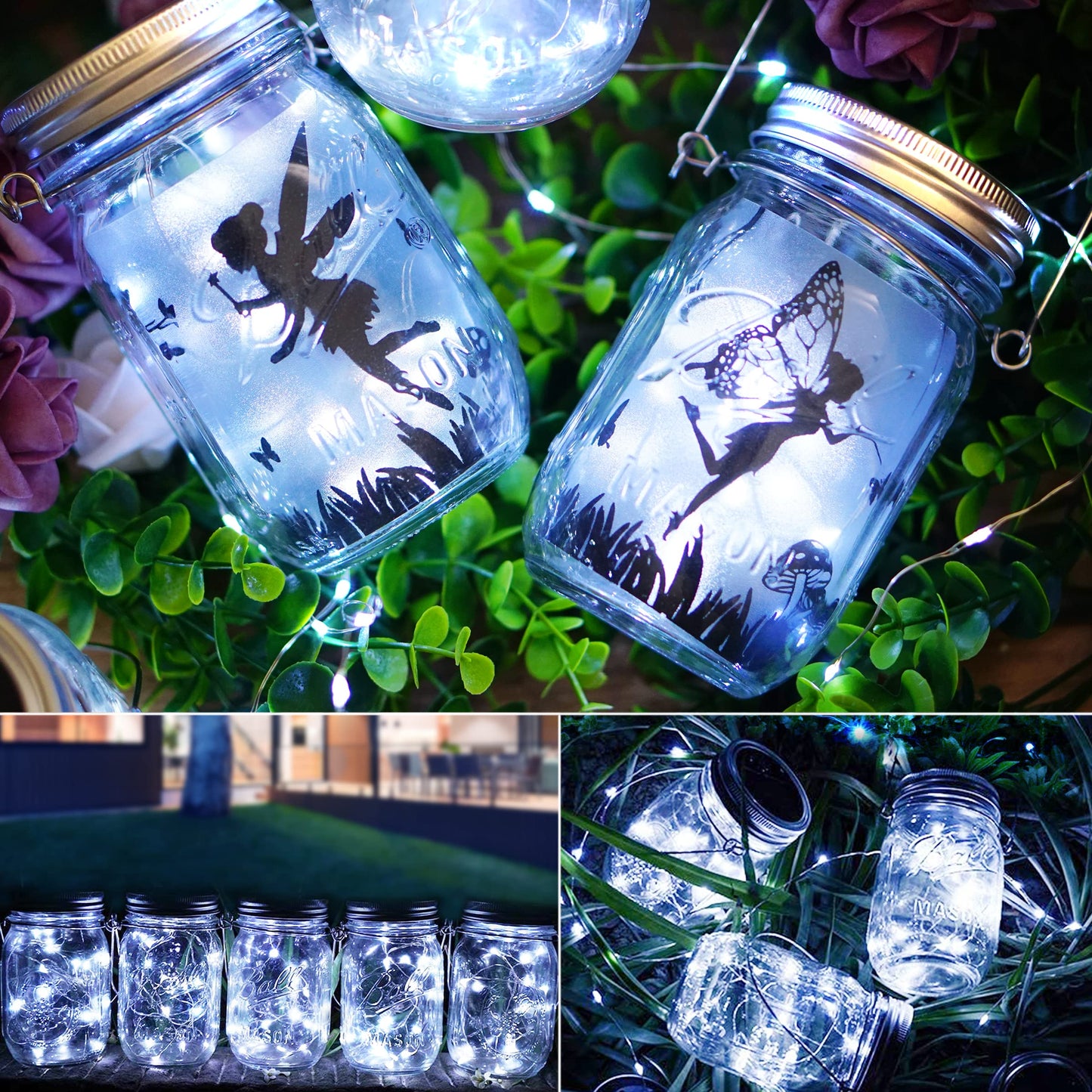 Mason Jar Solar Lights 30 LED, 10 Pack Hanging Solar Lanterns Outdoor, Waterproof Fairy Lights for Patio Garden, Wedding, Yard - Cool White