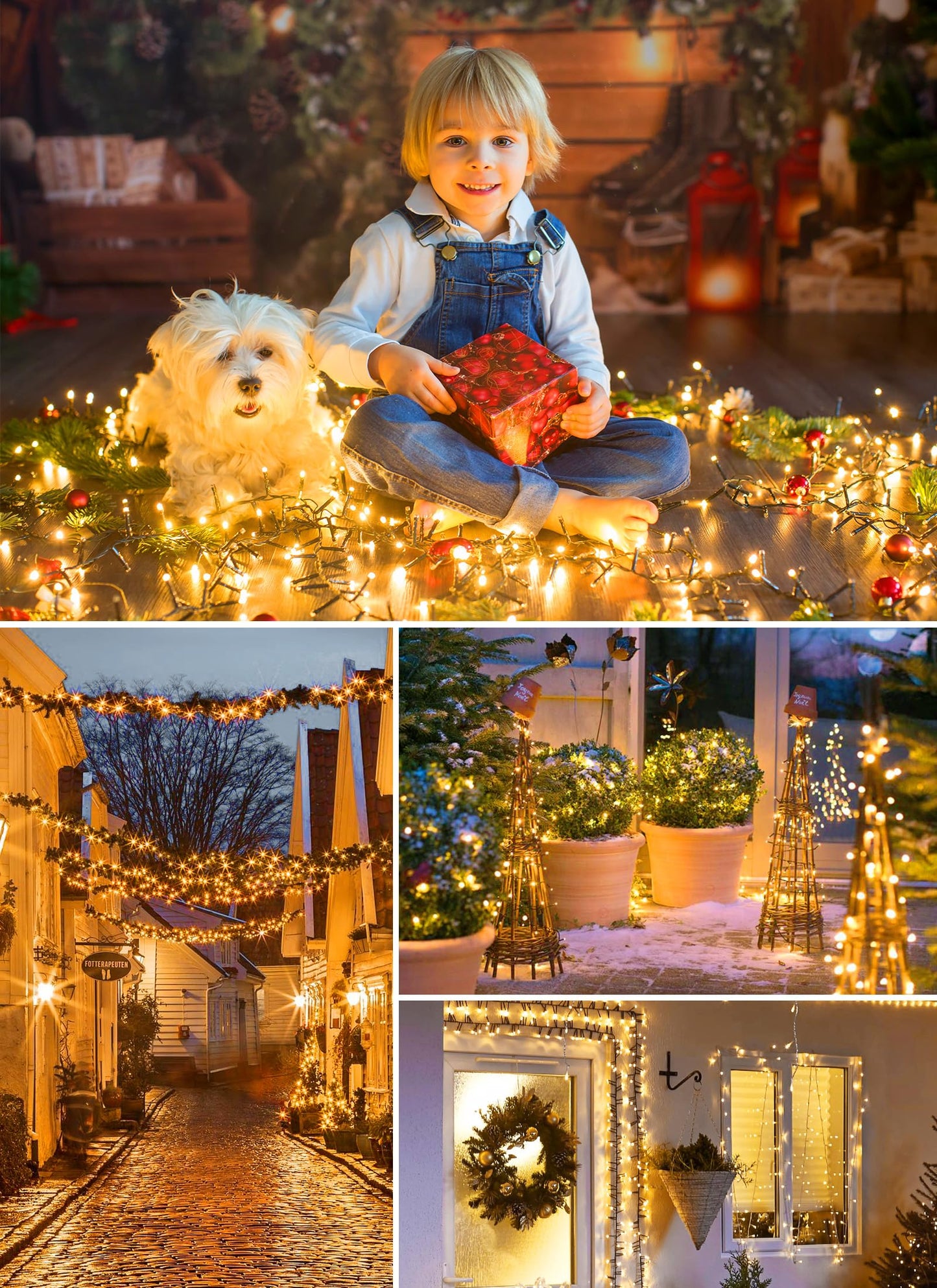 Minetom Christmas Lights, 128ft 400 LED Outdoor Christmas Tree Lights with Remote, 8 Modes String Lights Plug-in Mini Xmas Tree Lights with Timer for Outside Party Decor, Warm White