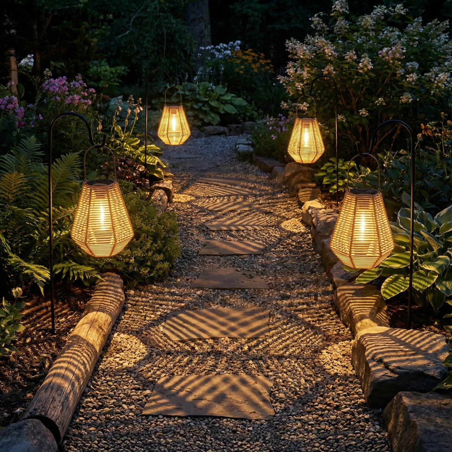 pearlstar Solar Lanterns Outdoor Waterproof 2Pack Rattan Woven Hanging/Table Solar Lights with Warm White Edison Light Bulbs for Patio Yard Garden Outside Boho Decor, Gifts for Mom Women