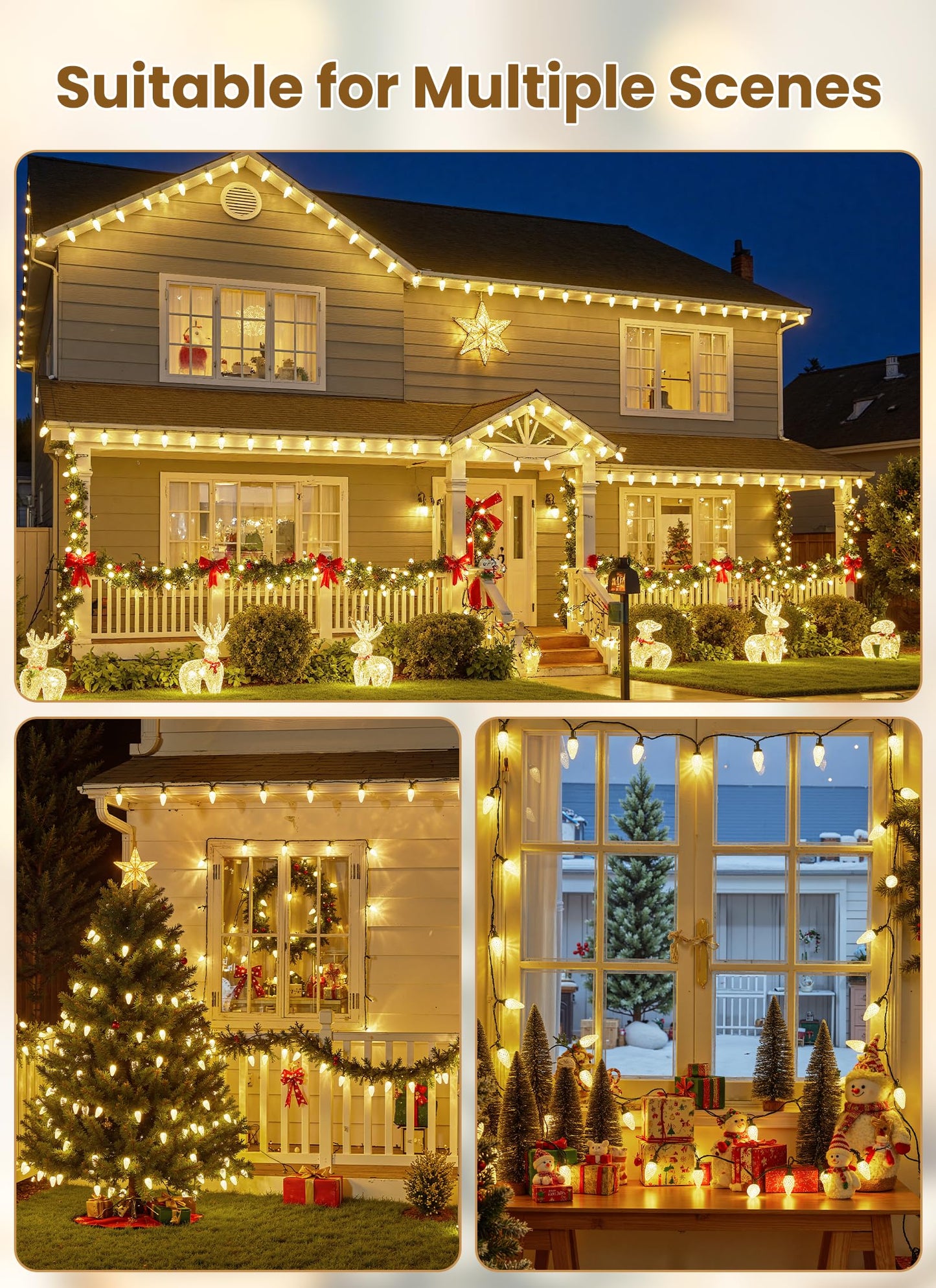 C9 LED Christmas Lights Outdoor, 68 Feet 100 LED Strawberry String Lights With 100 Spring Clamps, Waterproof Commercial Grade Extendable for Outside Roofline Patio Home Xmas Decoration, Warm White