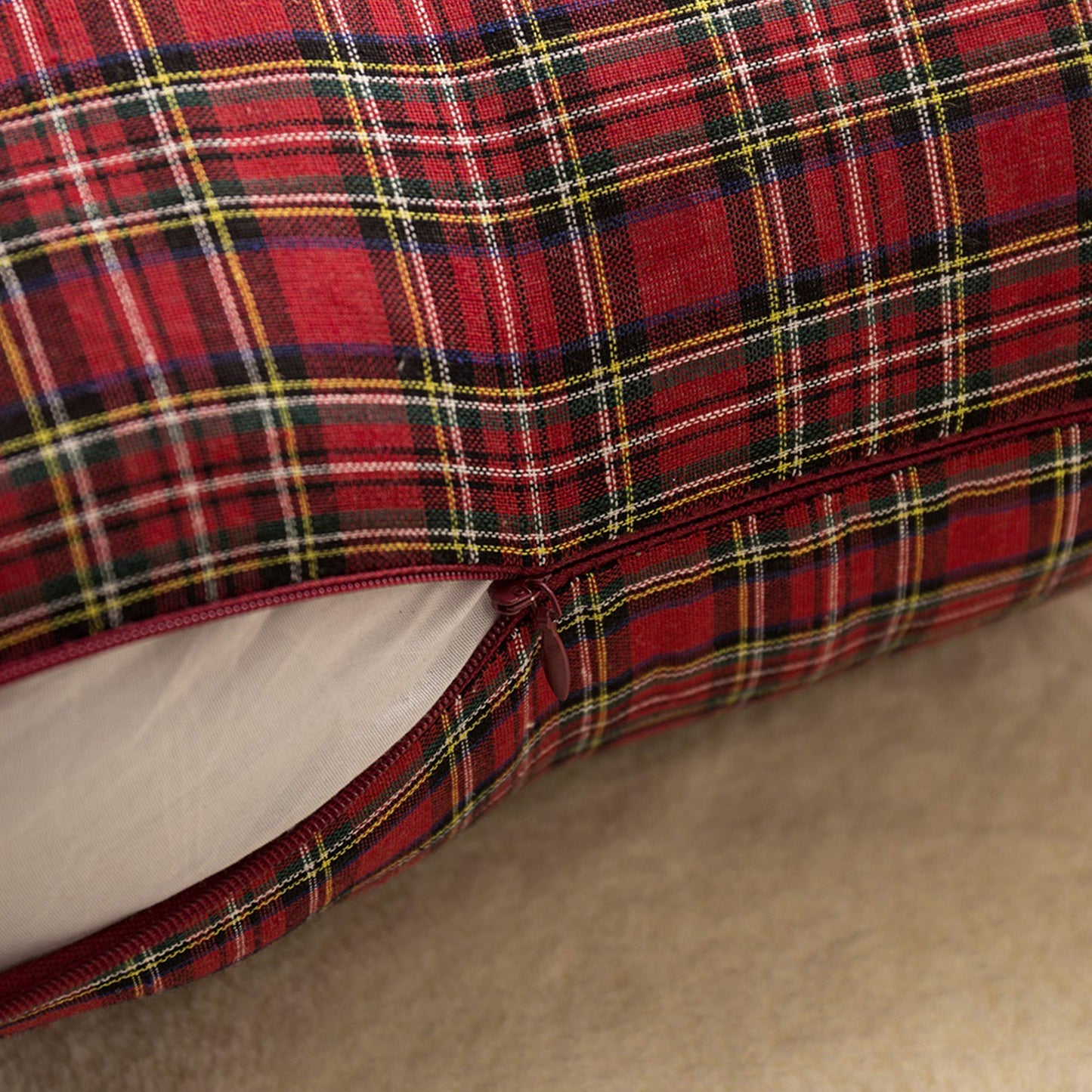 AQOTHES Pack of 2 Christmas Plaid Decorative Throw Pillow Covers Scottish Tartan Cushion Case for Farmhouse Home Holiday Decor Red and Green, 20 x 20 Inches