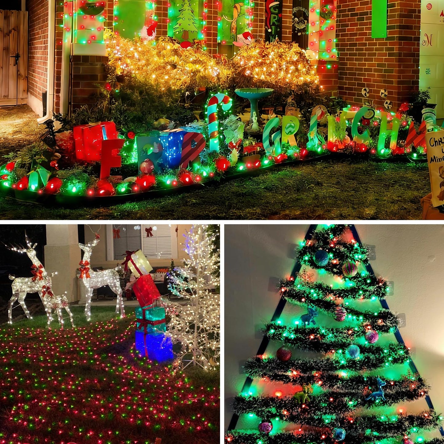 QITONG 500LED Red and Green String Lights, 165ft Christmas Lights Outdoor Waterproof with Plug in, Green Wire Twinkle Tree Lights Indoor with 8 Modes