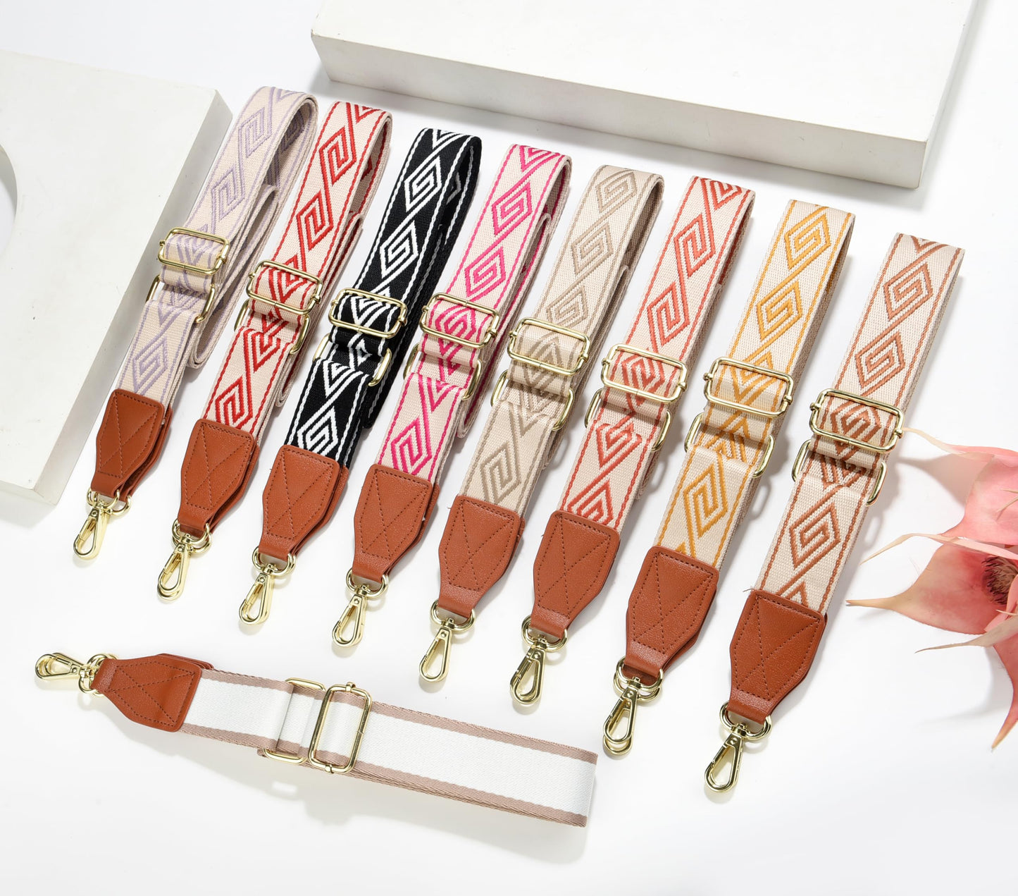 Purse Strap,1.5" Leather End Shoulder Strap Adjustable Replacement,Retro Multi-Pattern Crossbody Bag Straps
