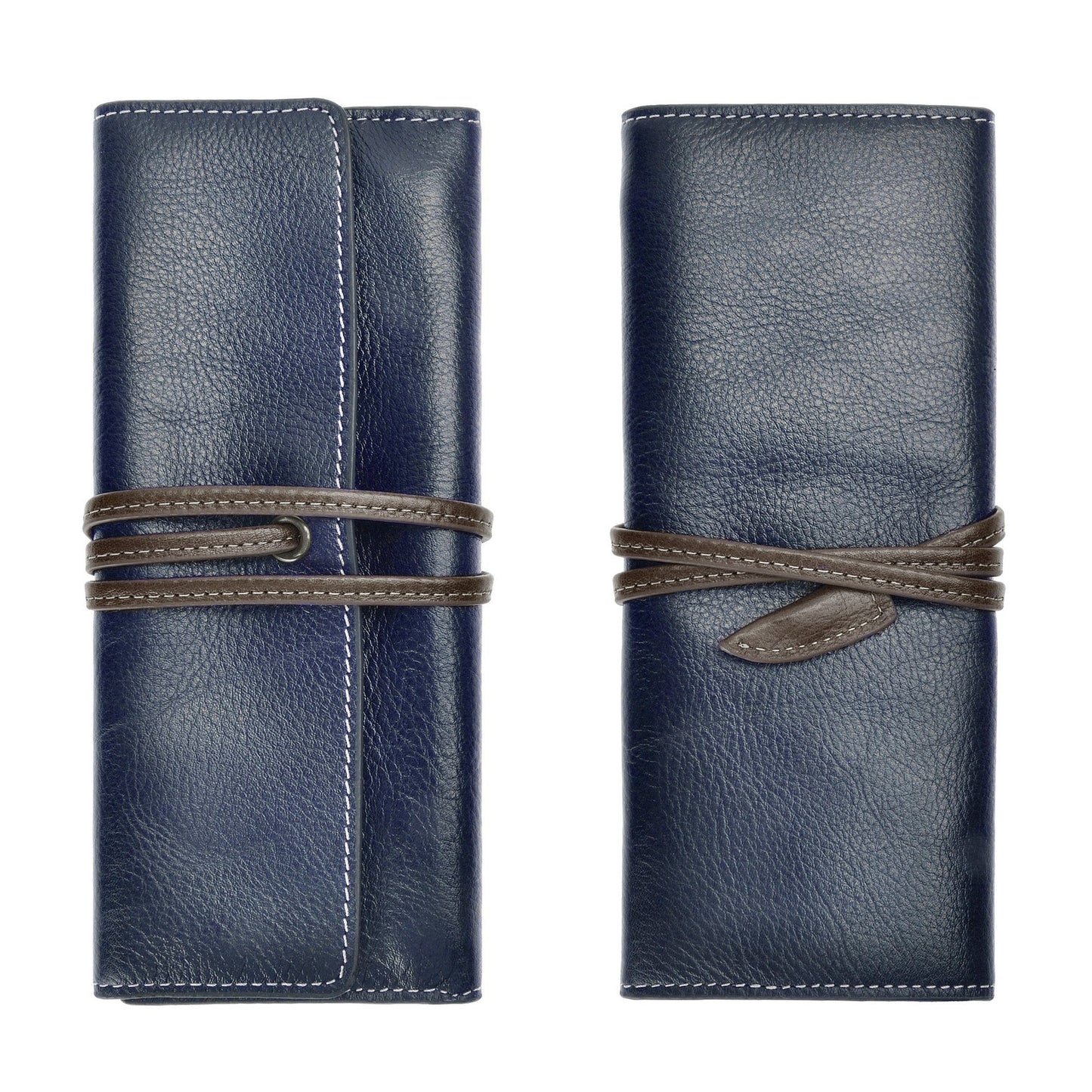 ZLYC Handmade Leather Pencil Case Soft Roll Bag Stationery Gift for Student, blue, Travel Vintage
