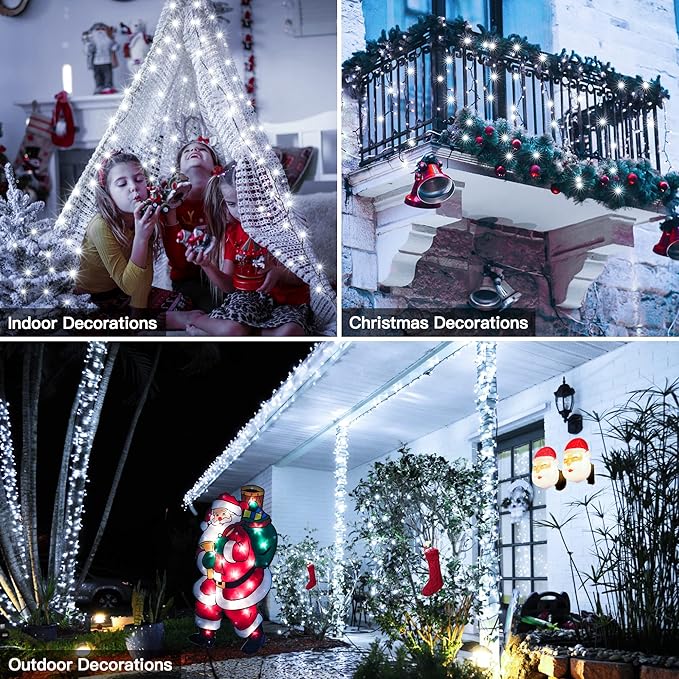 240LED 88Ft Christmas Lights with Memory, 13 Modes Waterproof Xmas String Lights Outdoor with Timer, Christmas Decorations for Indoor Patio Garden Party Home(Cold White)