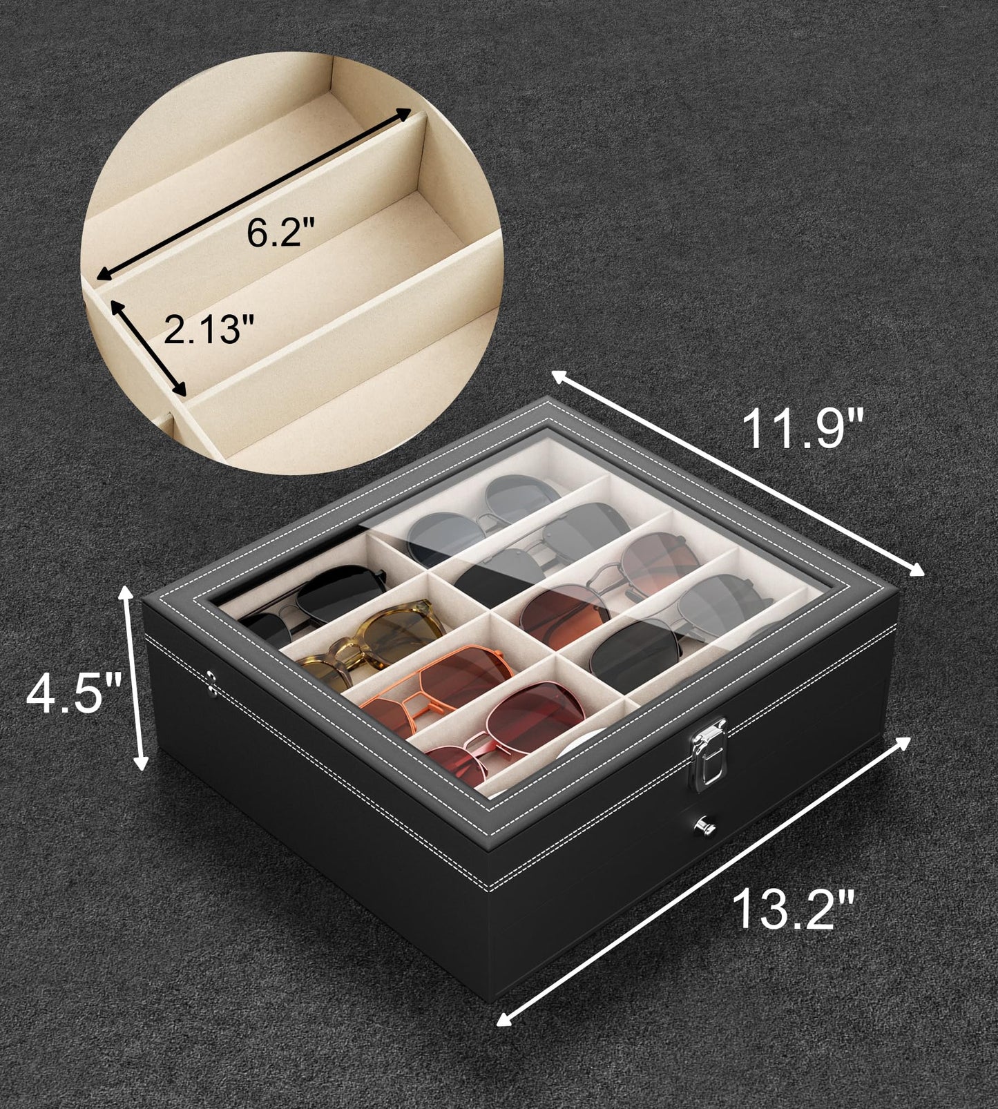 NEWLOOP Sunglasses Case Storage Organizer - Sunglass Organizer See-through Display Case Multiple Pairs Glasses Holder Stand 2-layer Eyeglass Jewelry Watch Collection Box for Men with 20 Slot Black