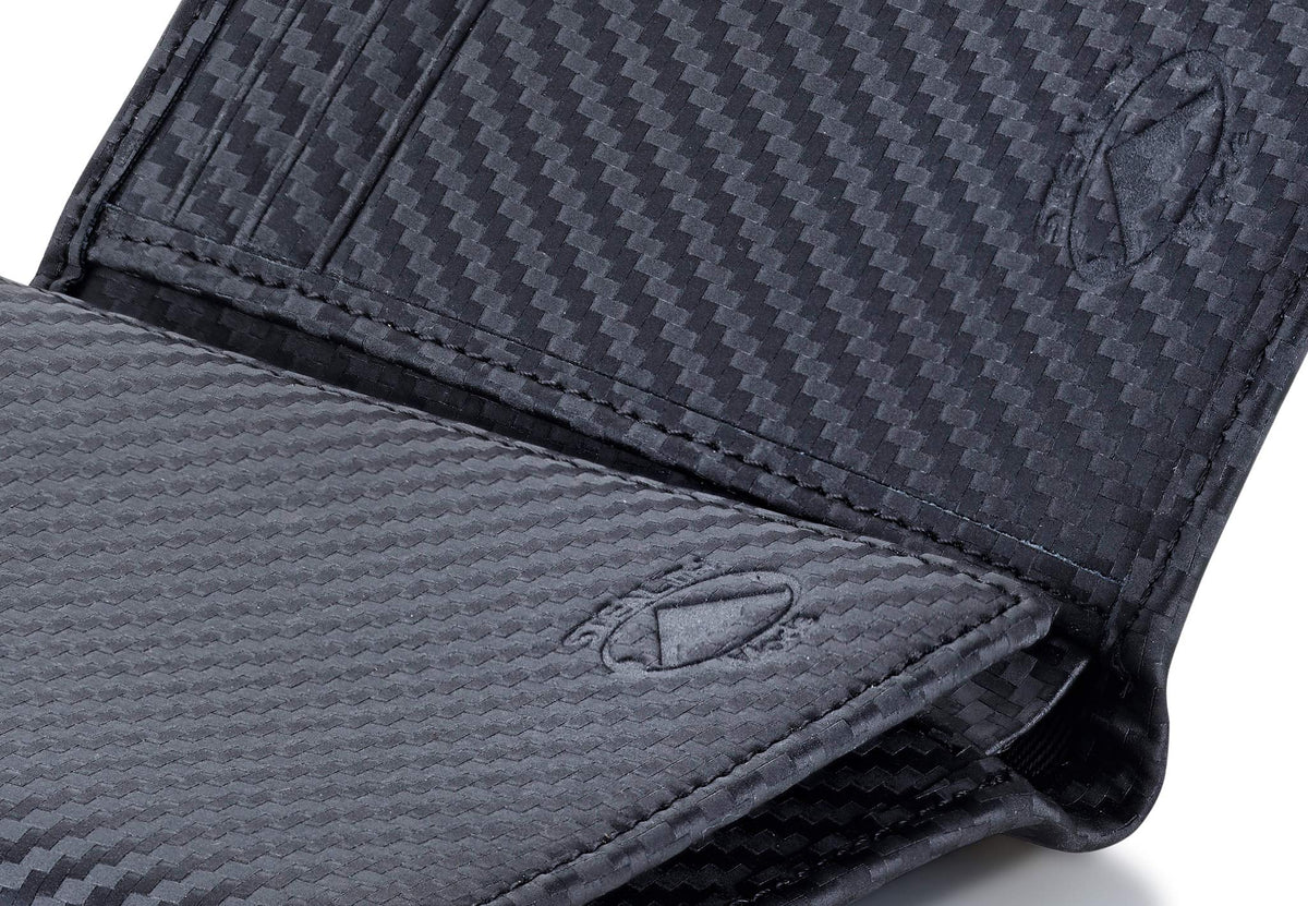 Stealth Mode Trifold Leather Wallet for Men with RFID Blocking (Carbon Fiber)