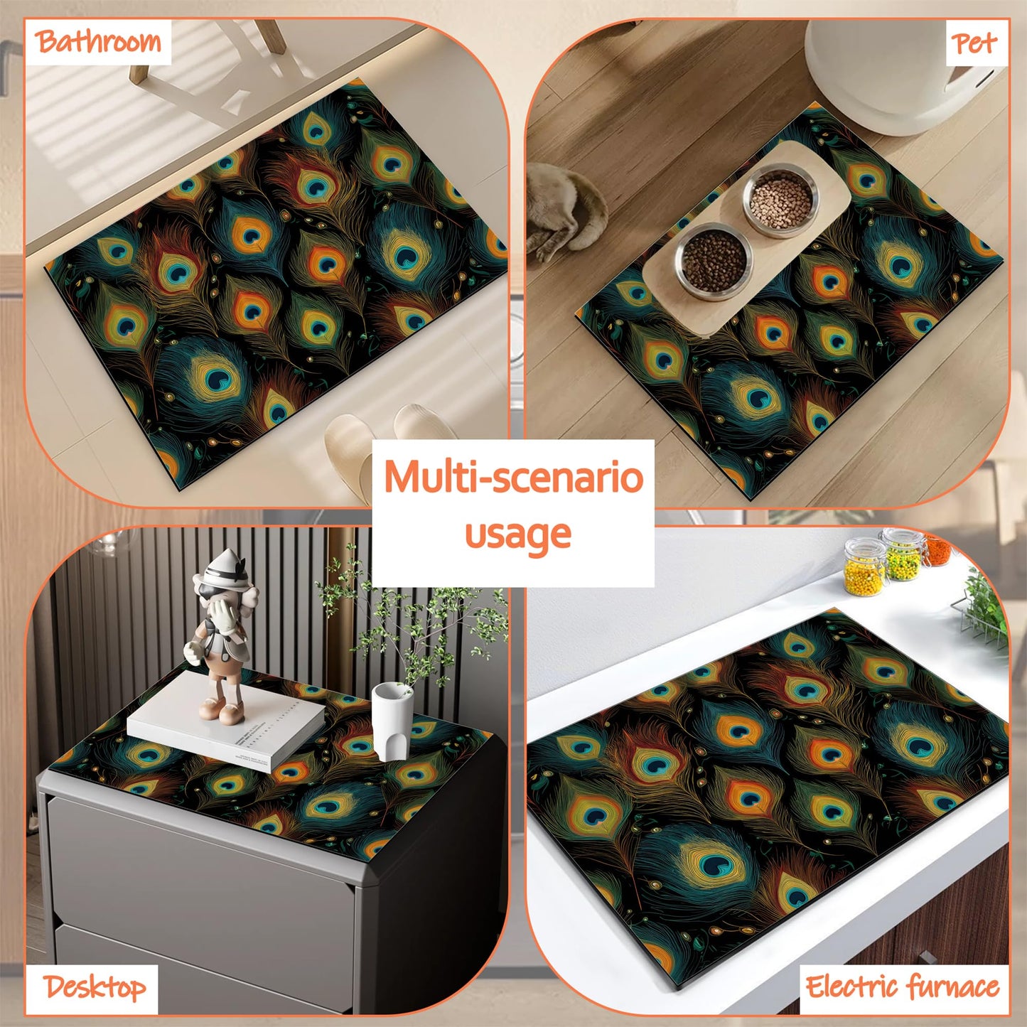 Green Peacock Feathers Washer and Dryer Covers for the Top, Non Slip Washing Machine Cover, Thickened & Dust Proof & Quick Drying Cover for Home Laundry Kitchen (23.6 x 19.7Inch)