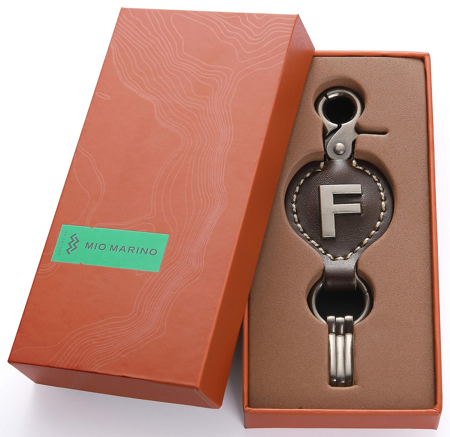 Marino Avenue Leather Keychain For Men, Single Letter Alphabet with Easy Clasp - F - Rich Brown - One Size