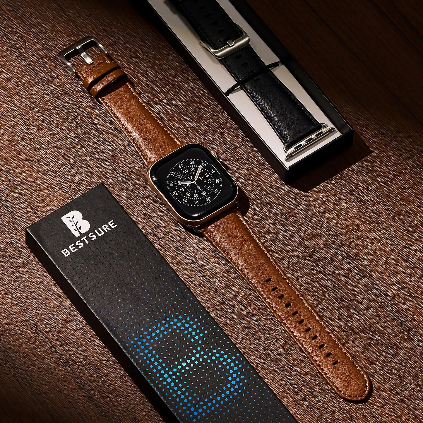 BESTSURE Leather Band Compatible with Apple Watch for Men and Women, Classic Genuine Leather Watch Strap, Fits Ultra/SE/Series 11–3(49/46/45/44/42mm), Brown