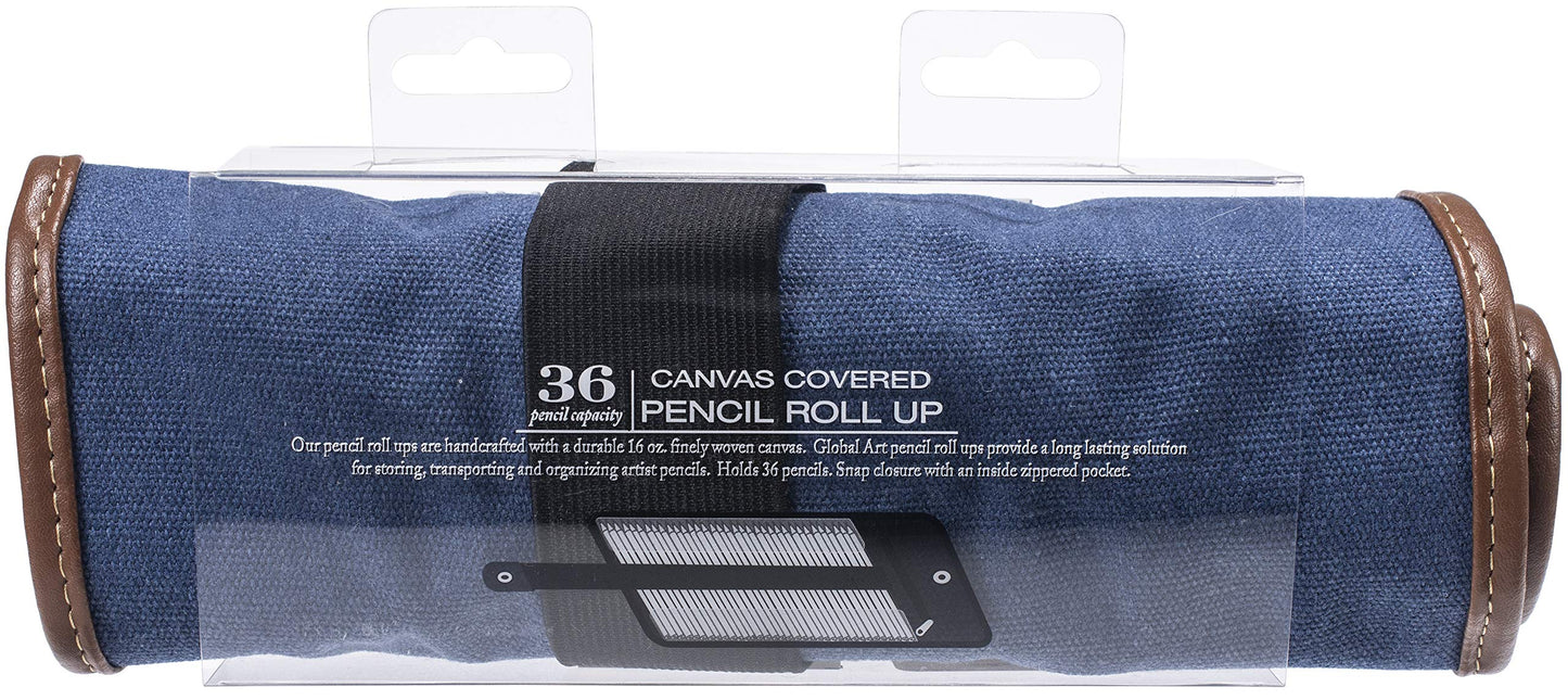 Speedball Art Products 354360 Canvas Pencil Case Roll-Up, Denim W/Brown Trim, Holds up to 36 Pencils