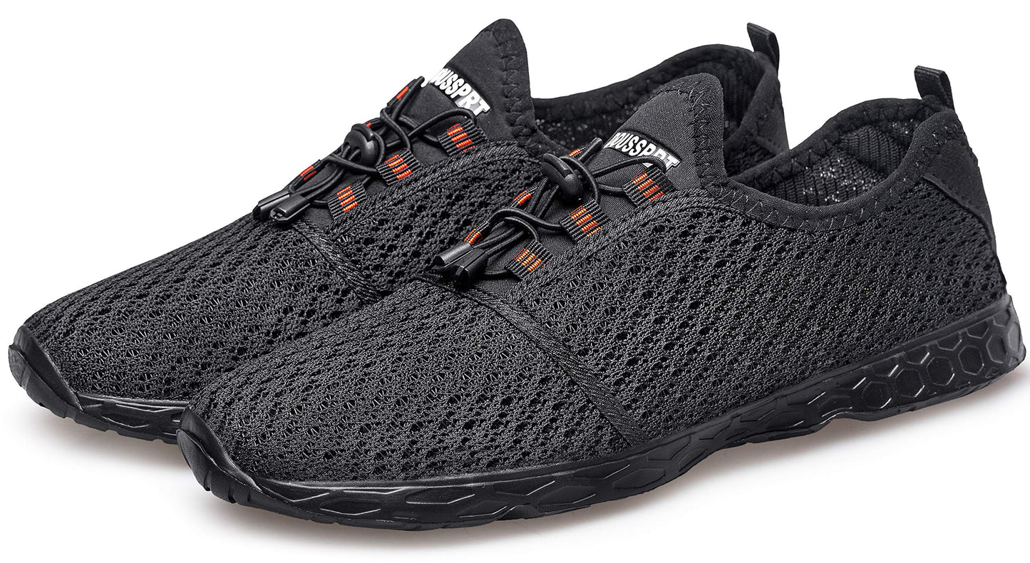 DOUSSPRT Men's Water Shoes Quick Drying Sports Aqua Shoes Dark Allblack Size 10.5