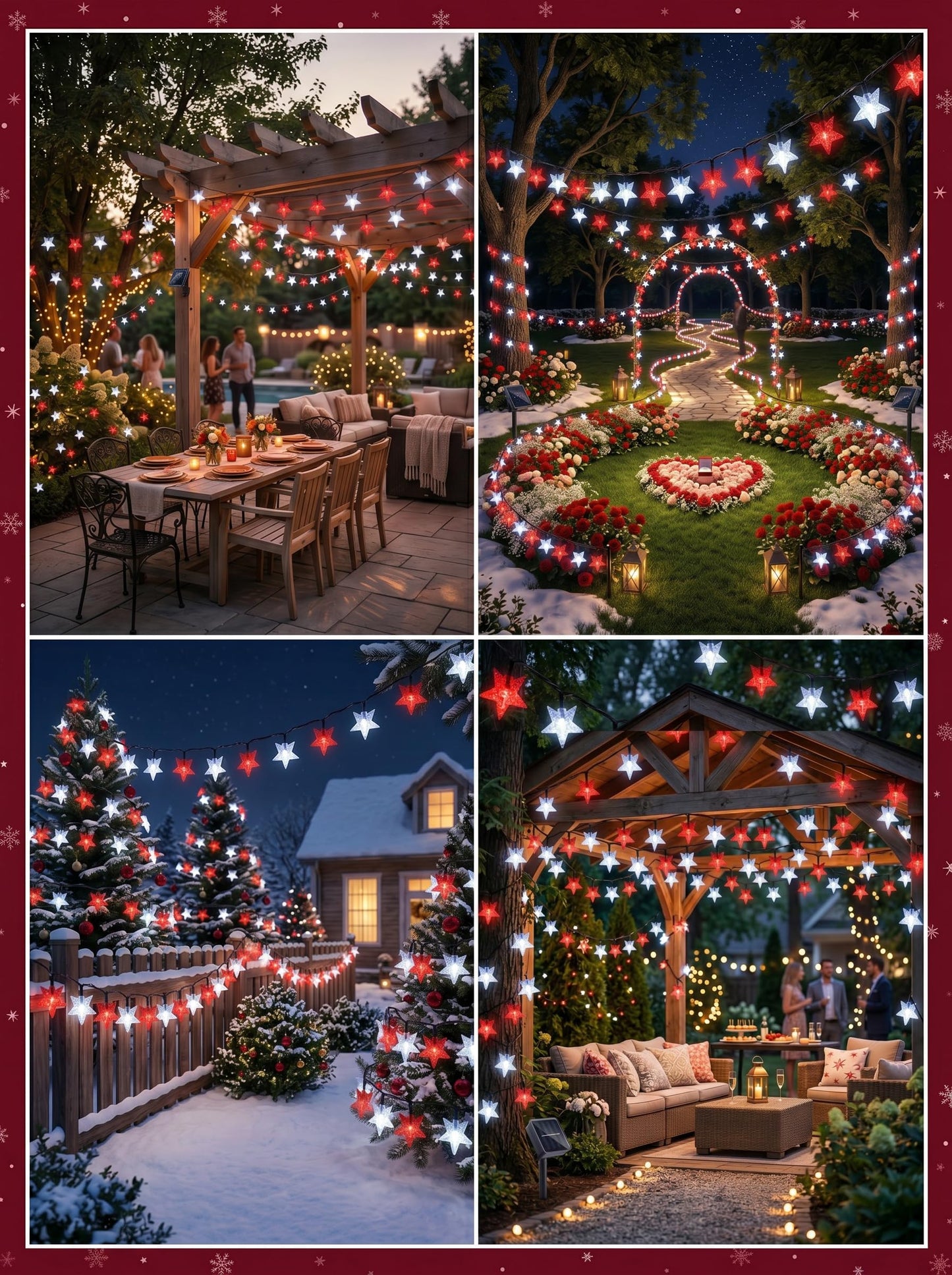 Serpouliom Christmas Stars String Lights Solar Star Twinkle Lights 23FT 50LED 8 Modes Solar Powered Fairy Decorative Light Waterproof Lights for Gardens Lawn Patio Party Decor(Red&White, 1 Pack Star)
