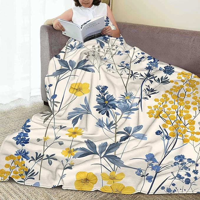 Vintage Wildflower Blanket Gfits for Women Men Kids Botanical Throw Blankets Soft Lightweight for Home Decor Couch Bed Sofa 50x60 Inches