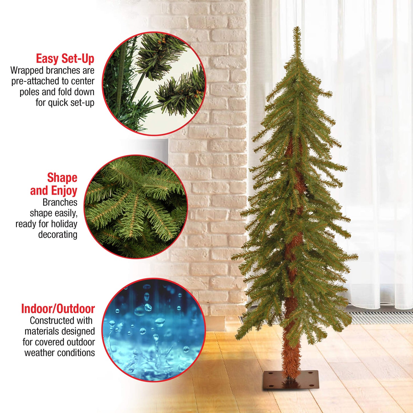 National Tree Company 4 ft Unlit Hickory Cedar Mini Artificial Christmas Tree, 225 Tips, Metal Plate Base, Green