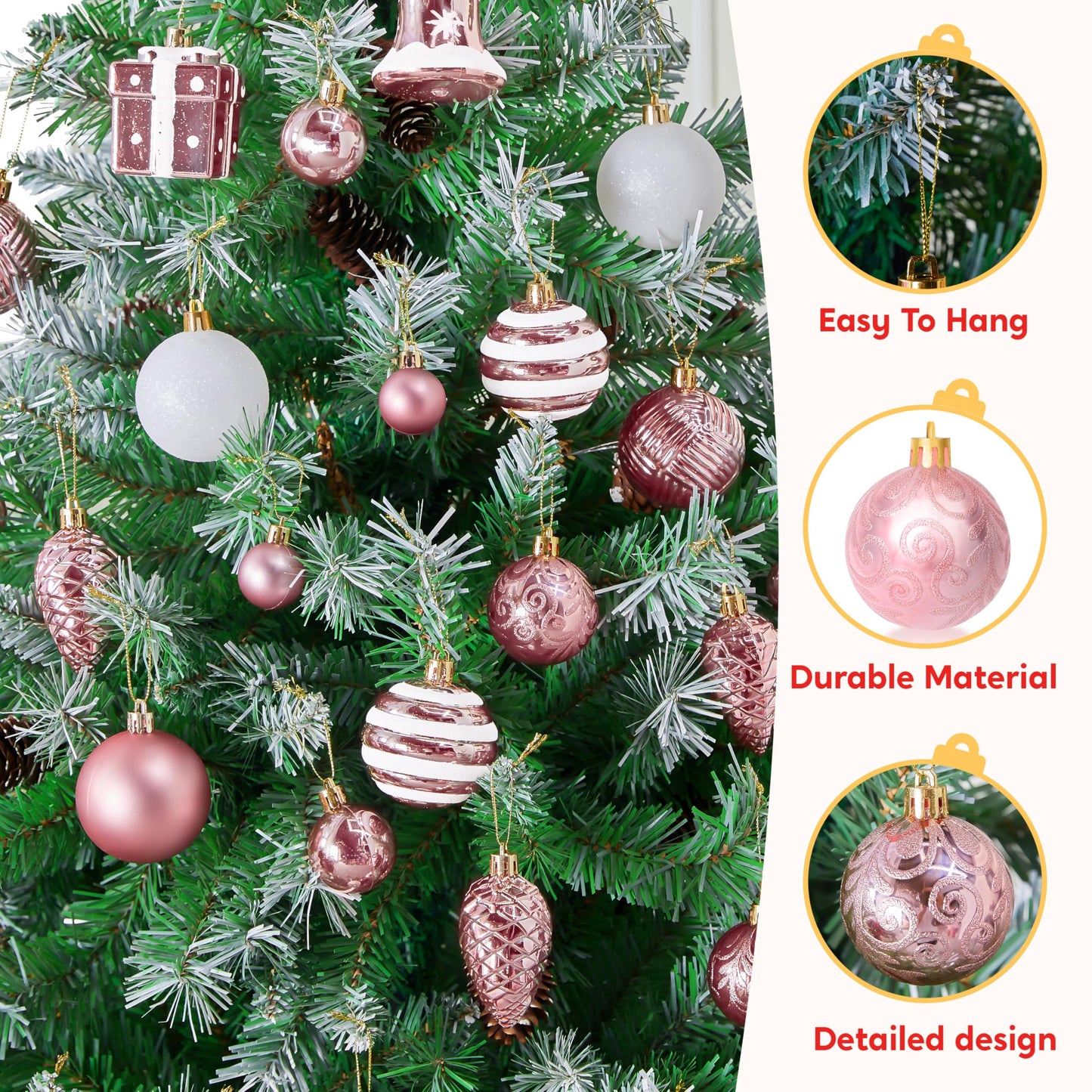 Joiedomi 66 Pcs Pink Christmas Balls Ornaments Set, Christmas Tree Ornaments Shatterproof Plastic for Xmas Hanging Decoration, Holiday Party Decoration