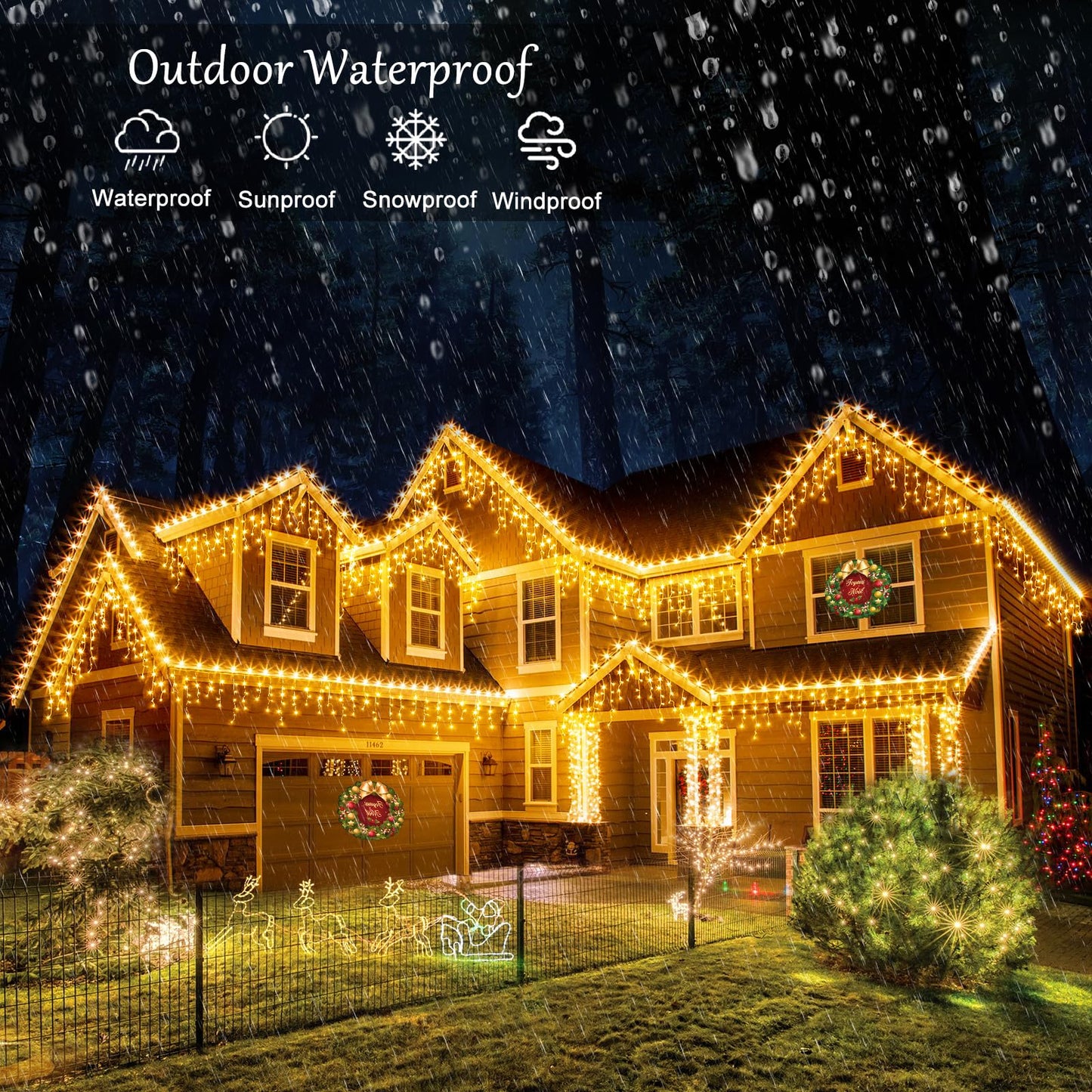 Icicle Christmas Lights Outdoor, 33ft 400 LED Icicle Lights for Outside, Plug in Twinkle Lights Indoor with 8 Modes Timer Waterproof for House Holiday Decor Wedding Christmas Decorations (Warm White)