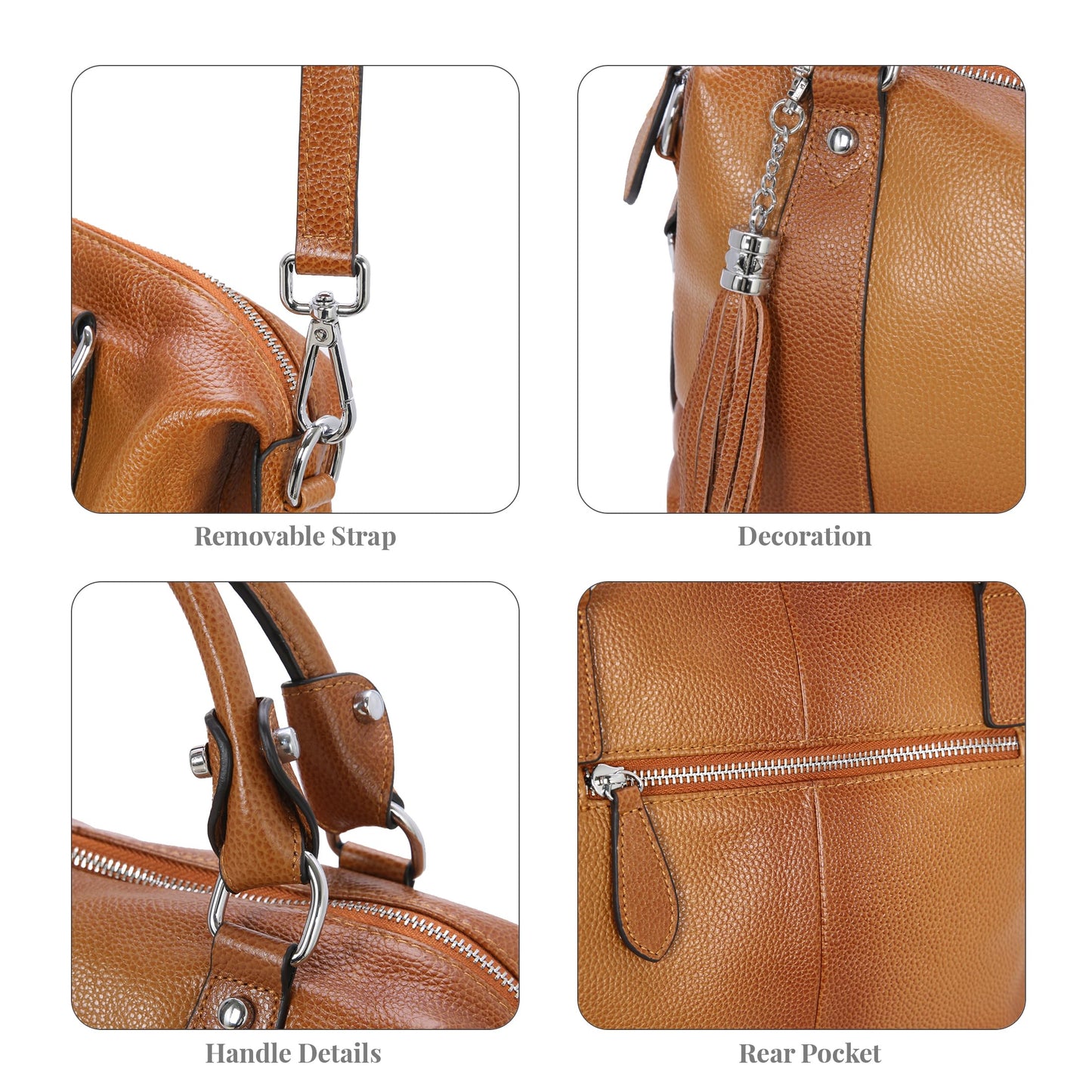 HESHE Womens Genuine Leather Handbags Purse Crossbody Satchel Tote Bags Ladies Real Leather Bags (Sorrel)